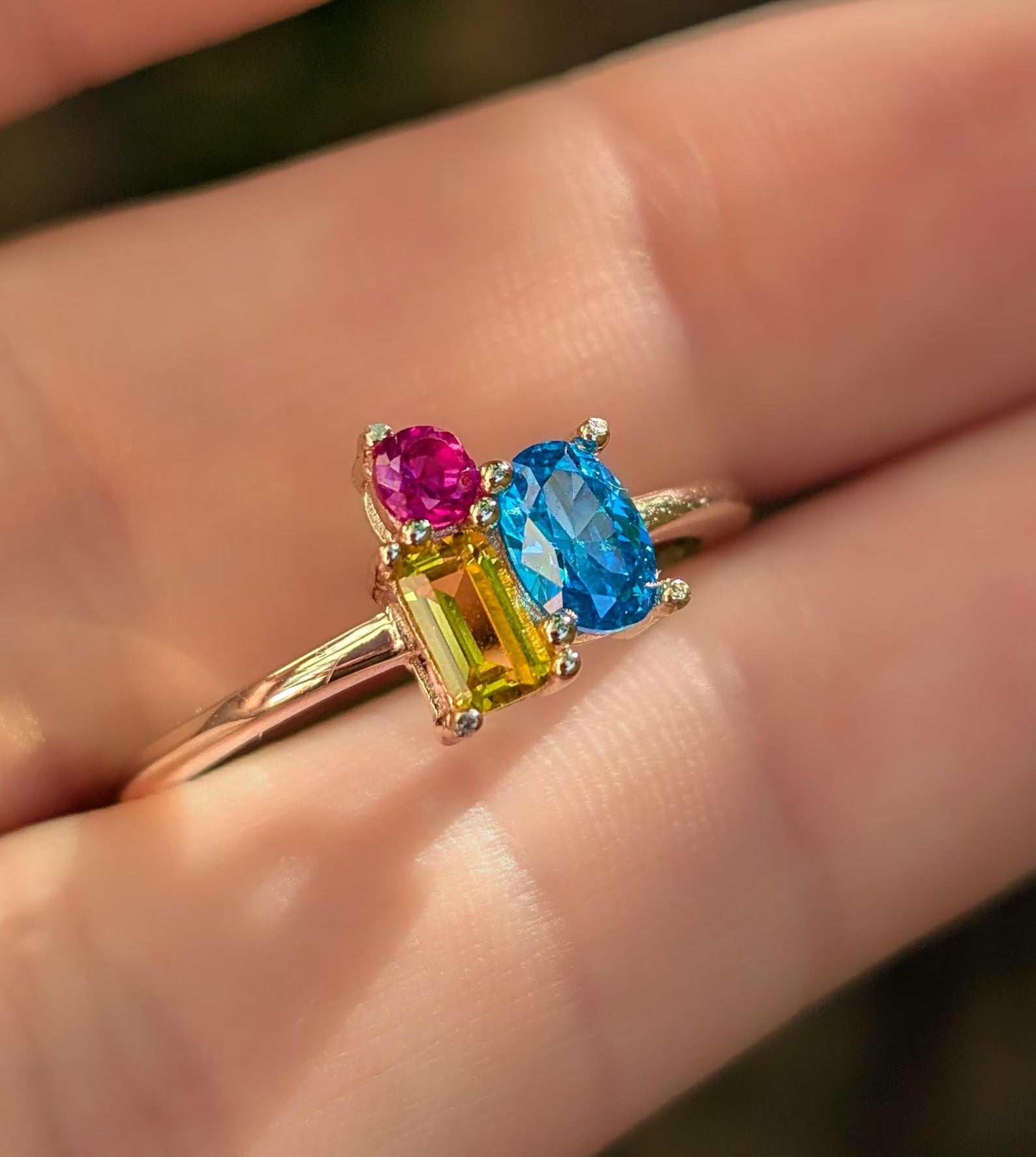 Pansexual 3 Stone Cluster Ring