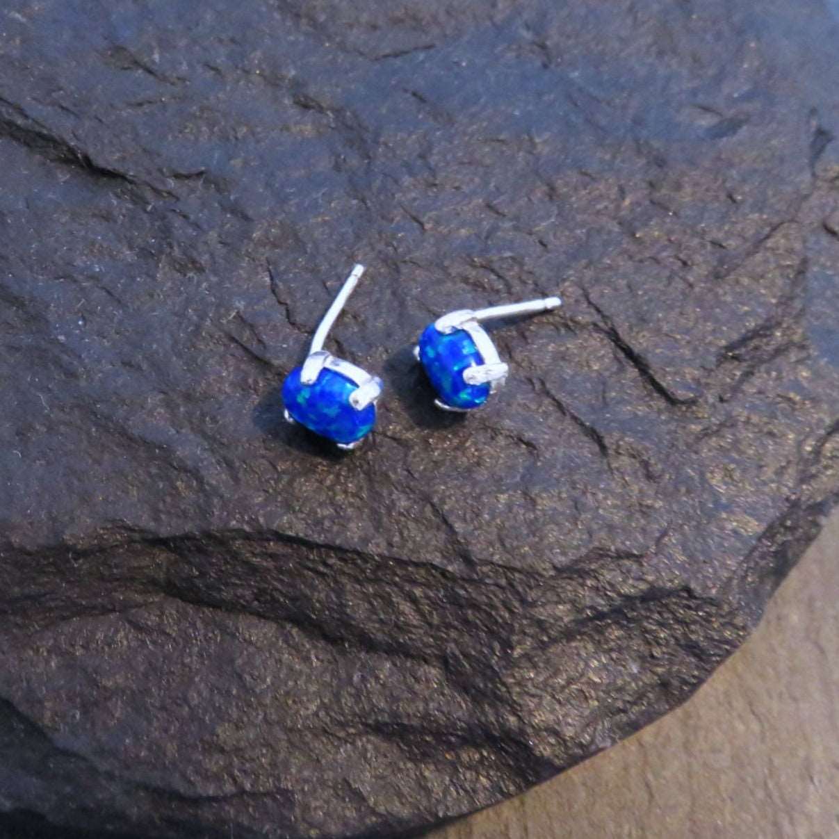 Australian Blue Opal Stud Earrings