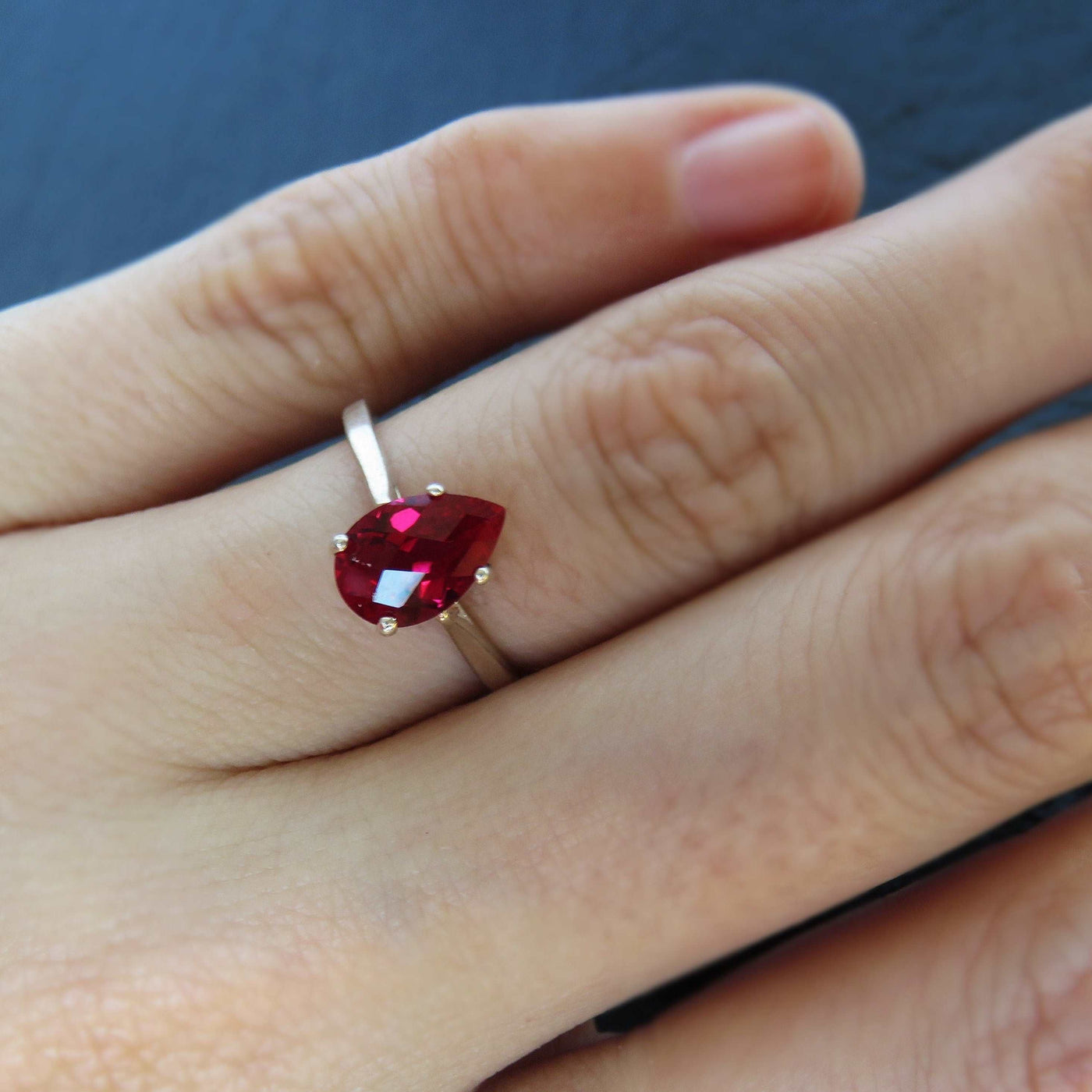 Faceted Teardrop Ruby Ring