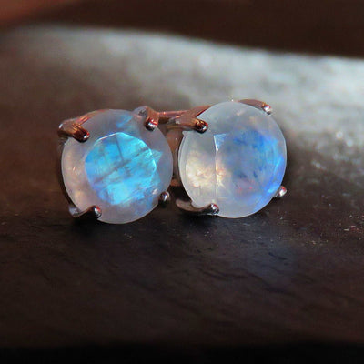 Faceted Moonstone Stud Earrings