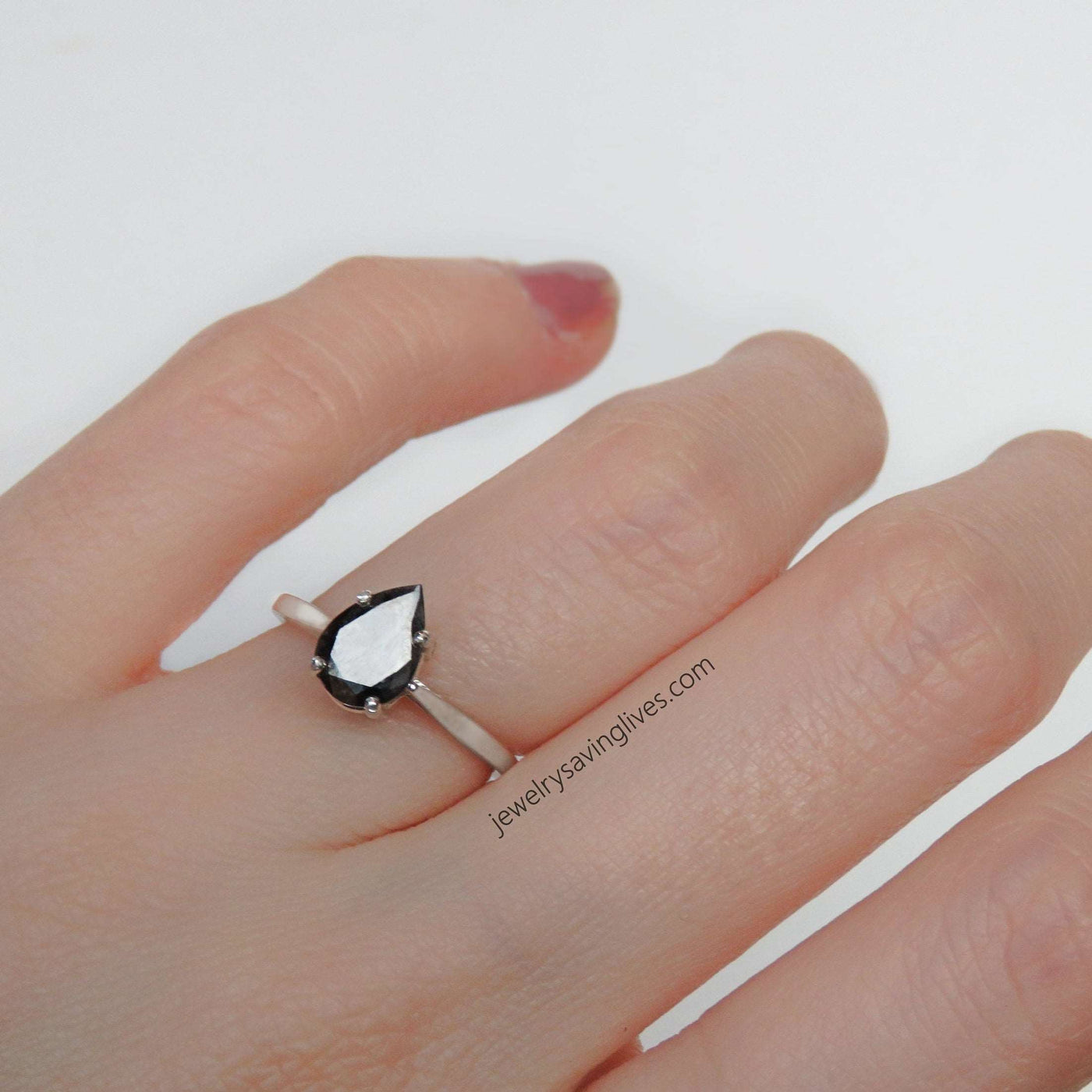 Last Call: Teardrop Black Salt and Pepper Diamond Ring