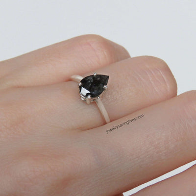 Last Call: Teardrop Black Salt and Pepper Diamond Ring