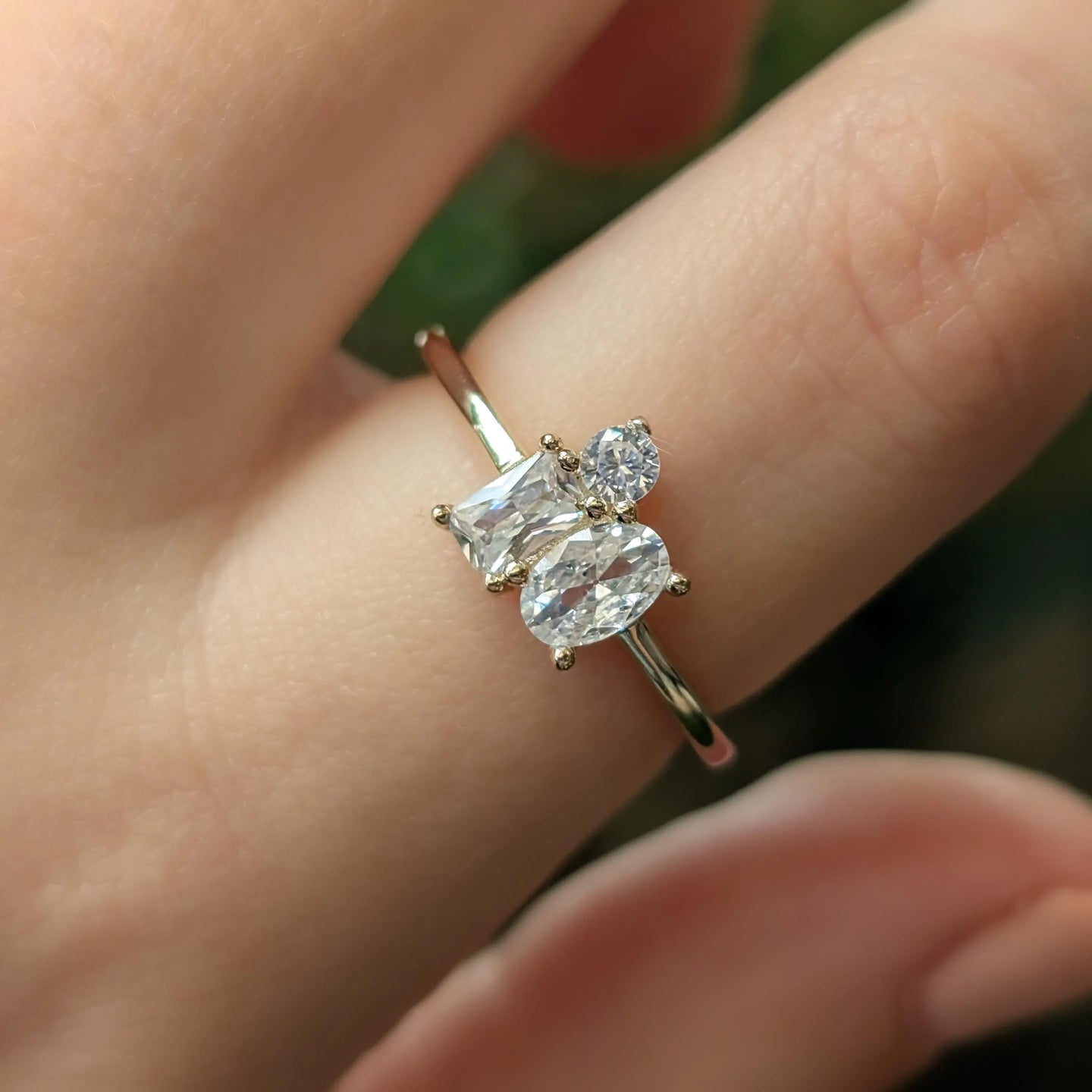 Moissanite 3 Stone Cluster Ring