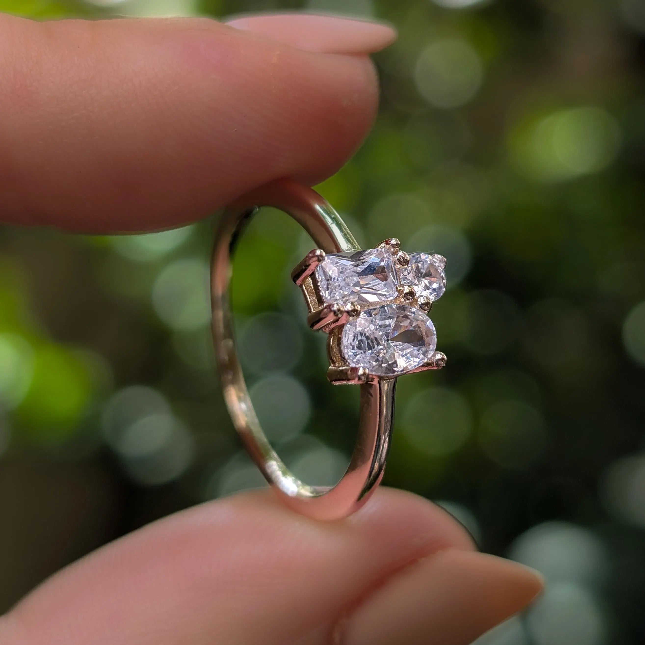 Moissanite 3 Stone Cluster Ring