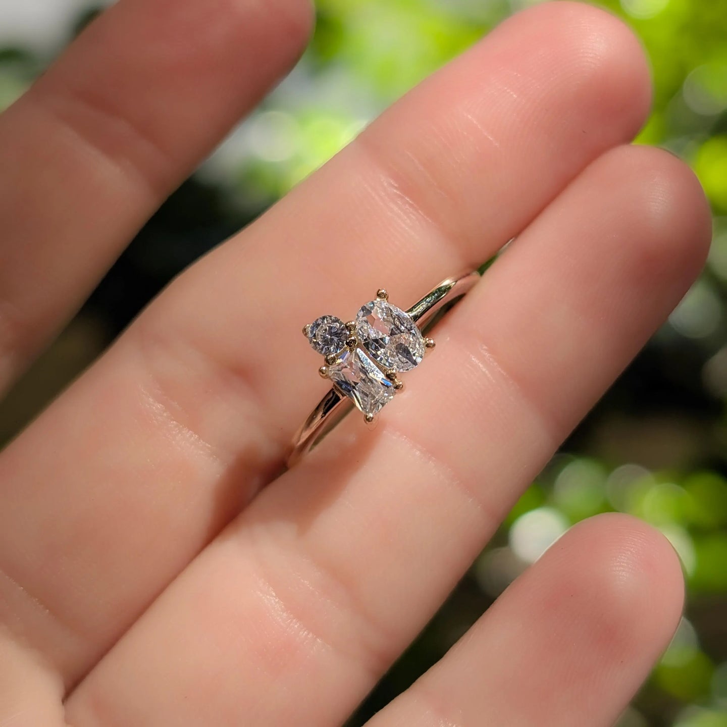 Moissanite 3 Stone Cluster Ring