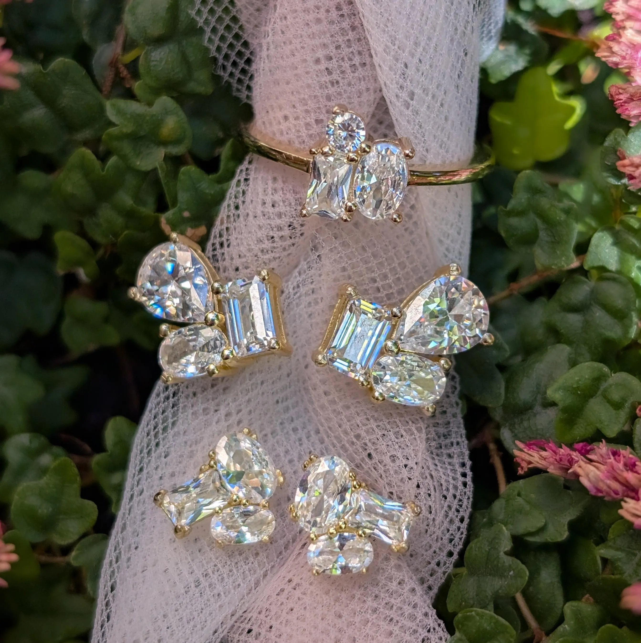 Moissanite 3 Stone Cluster Ring