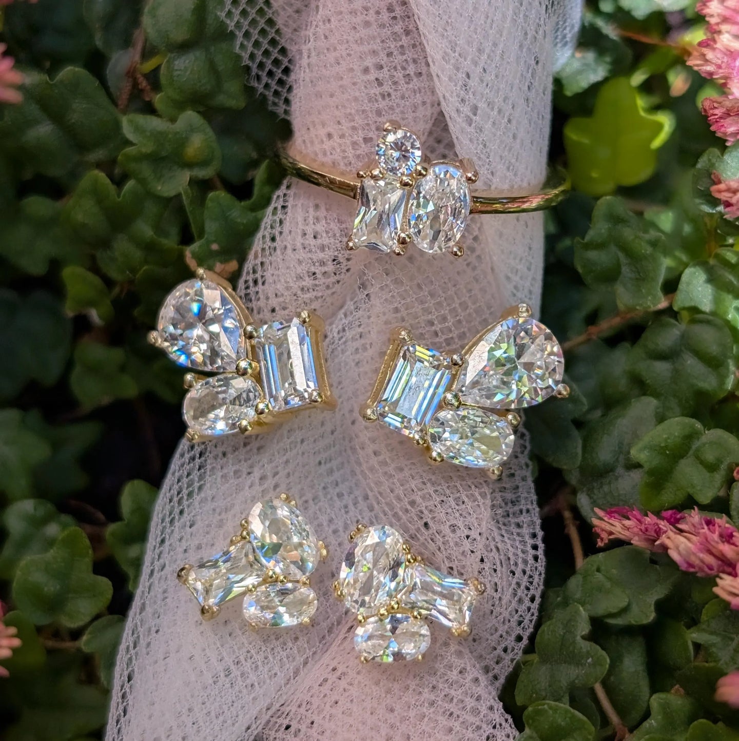 Moissanite 3 Stone Cluster Ring