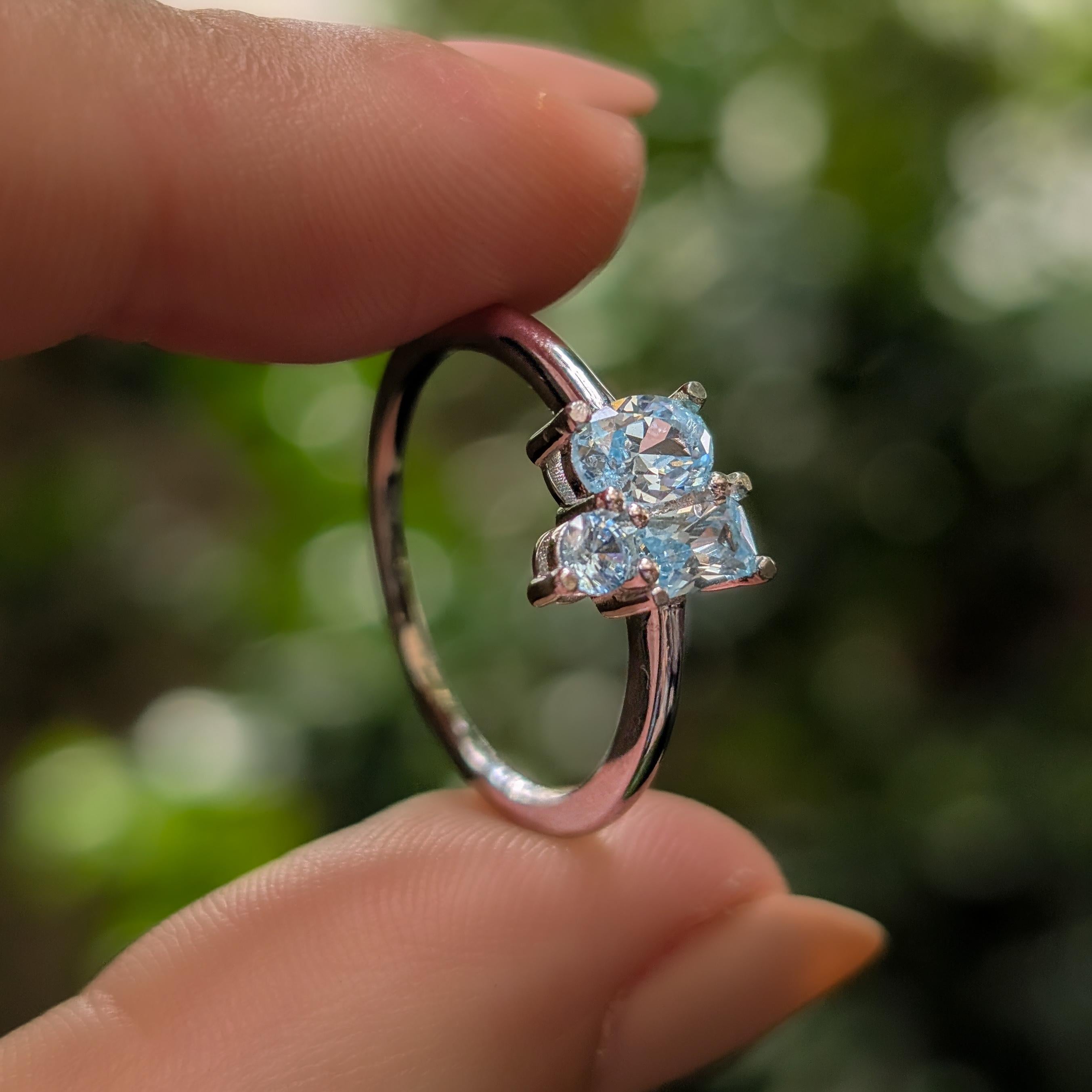 Aquamarine 3 Stone Cluster Ring