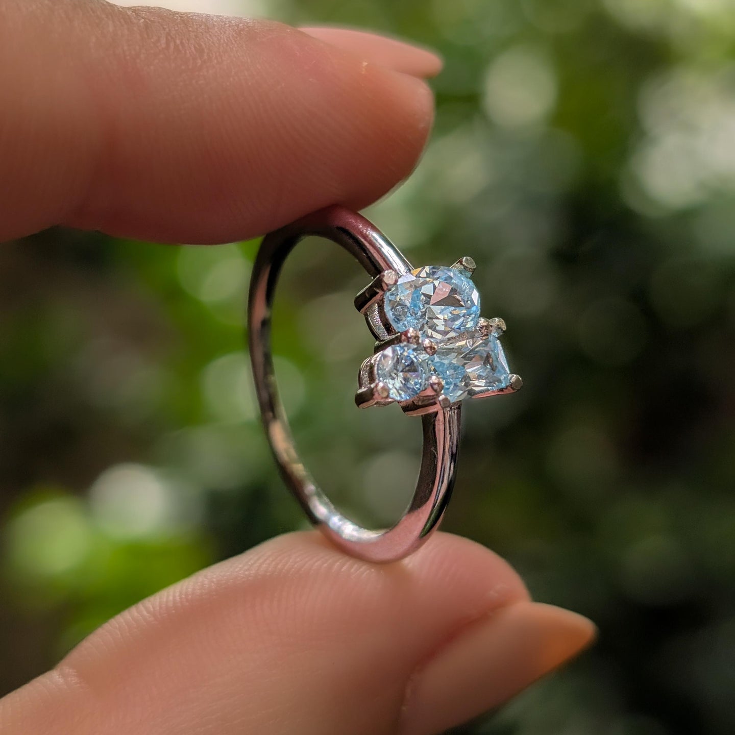 Aquamarine 3 Stone Cluster Ring