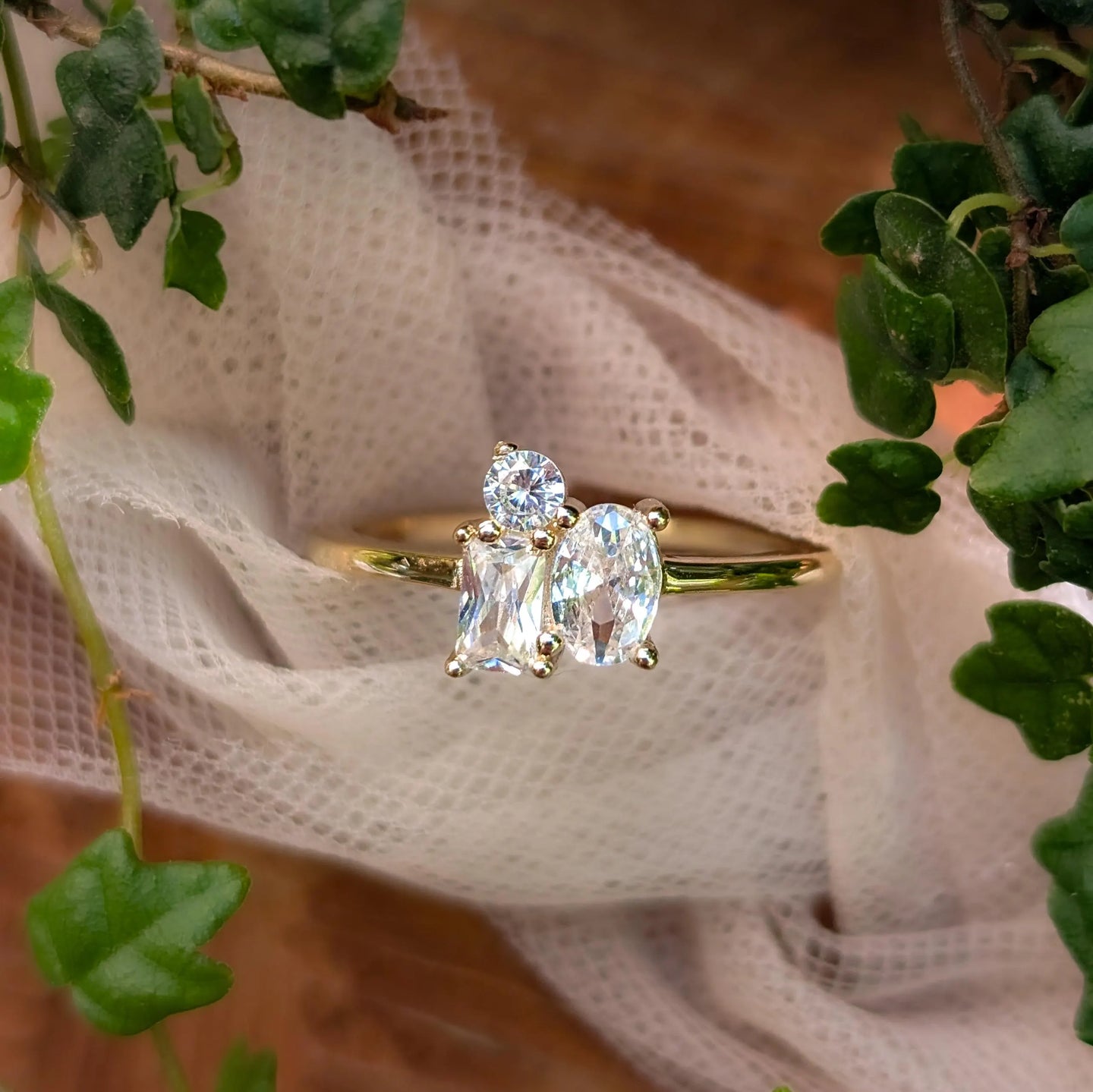 Moissanite 3 Stone Cluster Ring