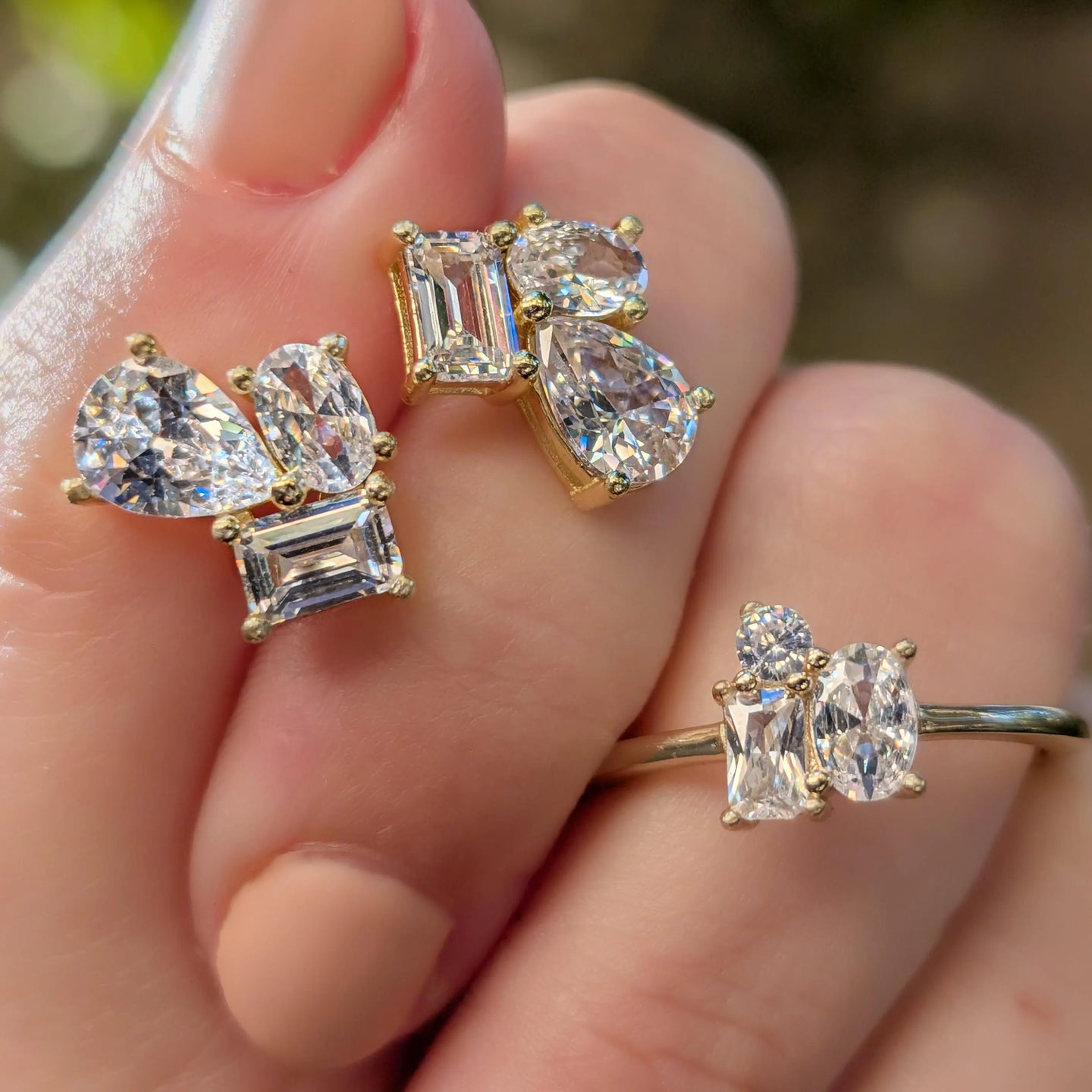 Moissanite 3 Stone Cluster Ring