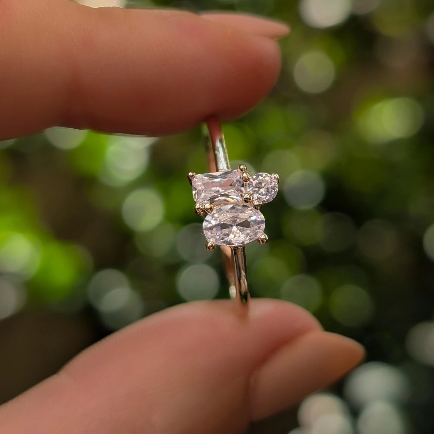 Moissanite 3 Stone Cluster Ring