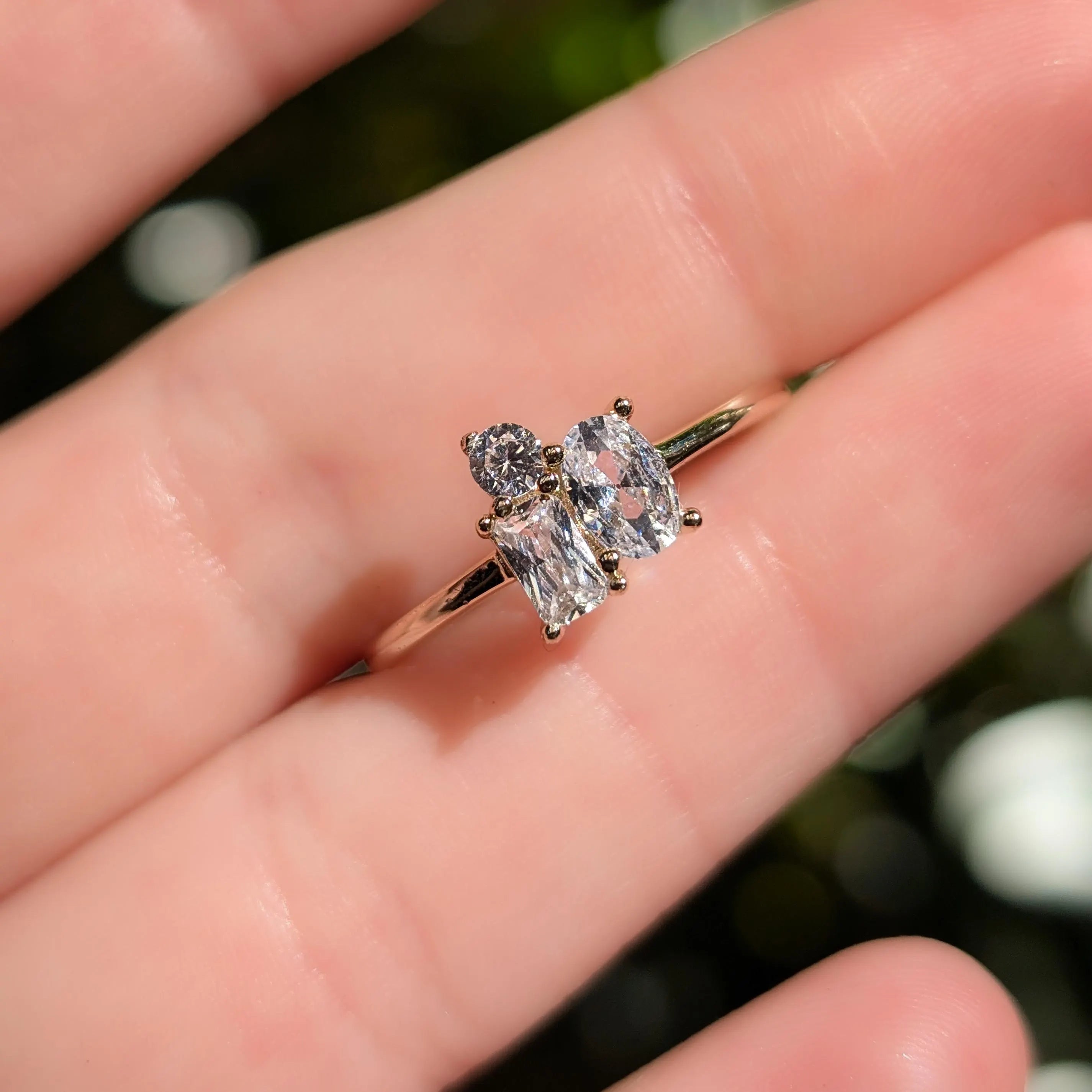 Moissanite 3 Stone Cluster Ring