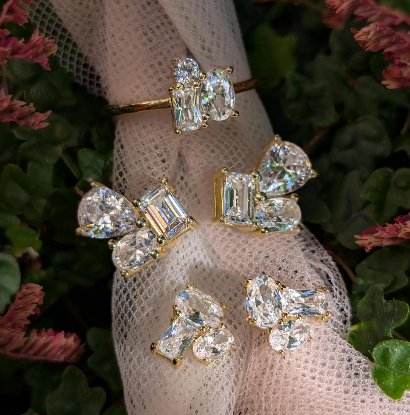 Moissanite 3 Stone Cluster Ring