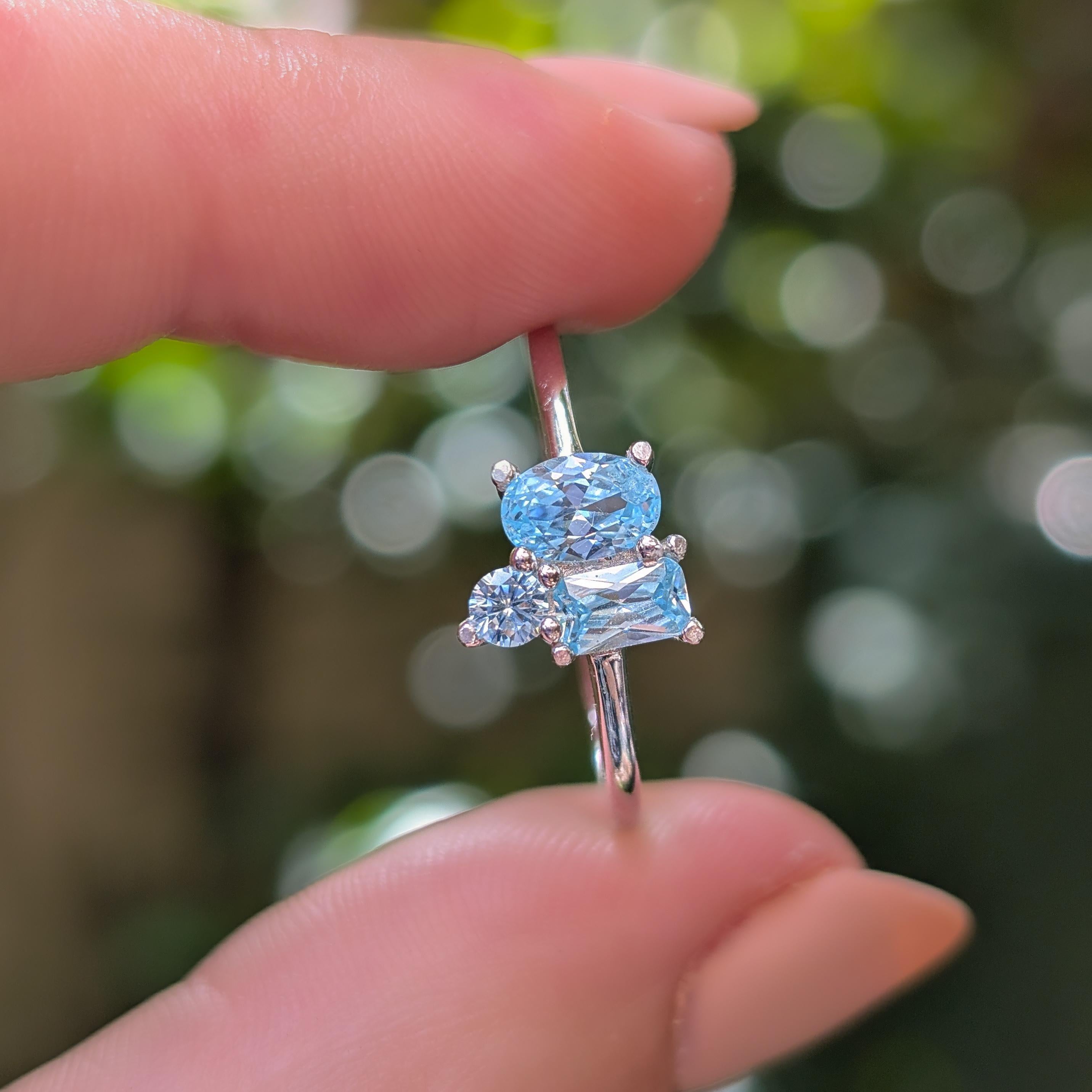 Aquamarine 3 Stone Cluster Ring