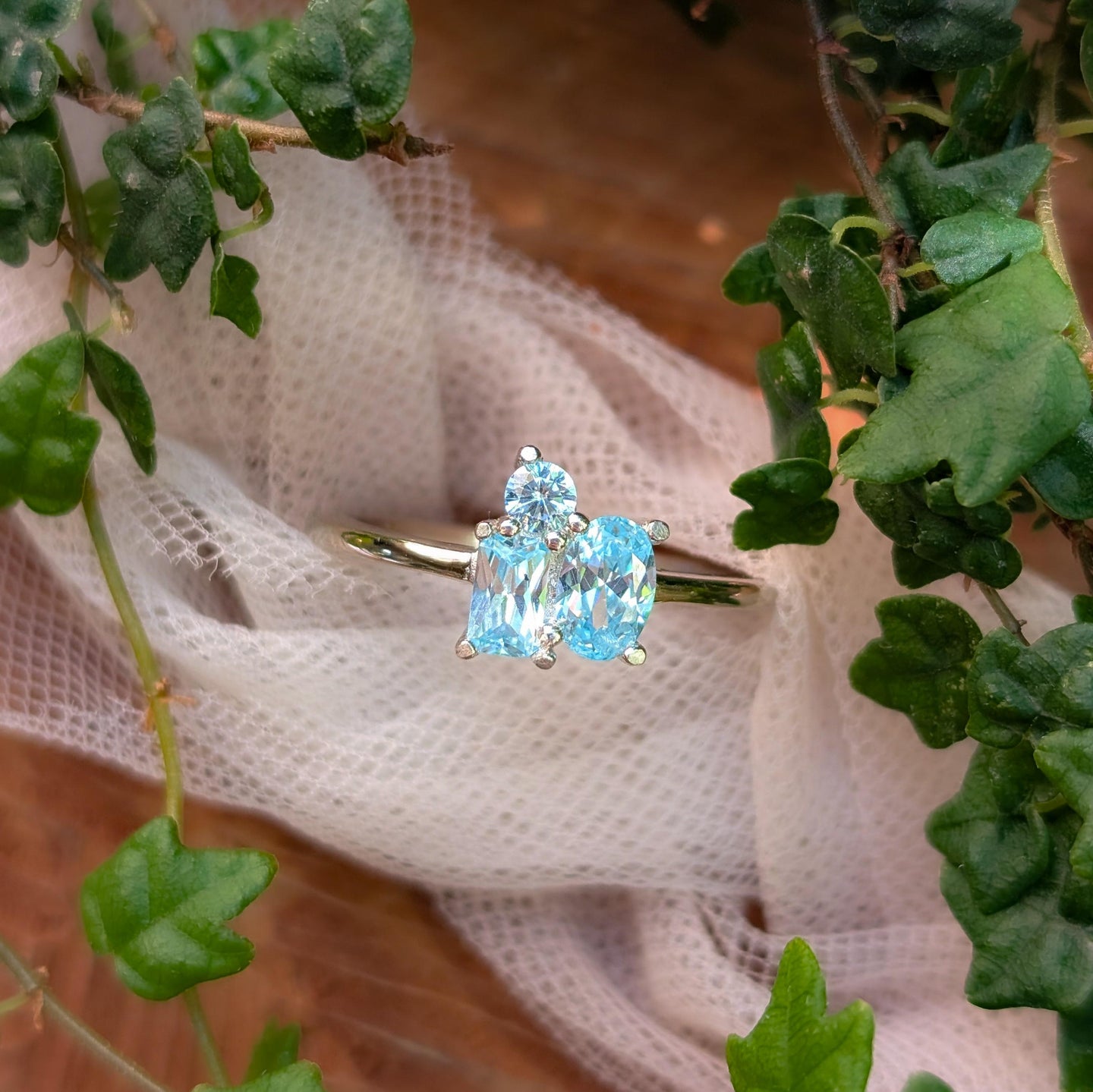 Aquamarine 3 Stone Cluster Ring