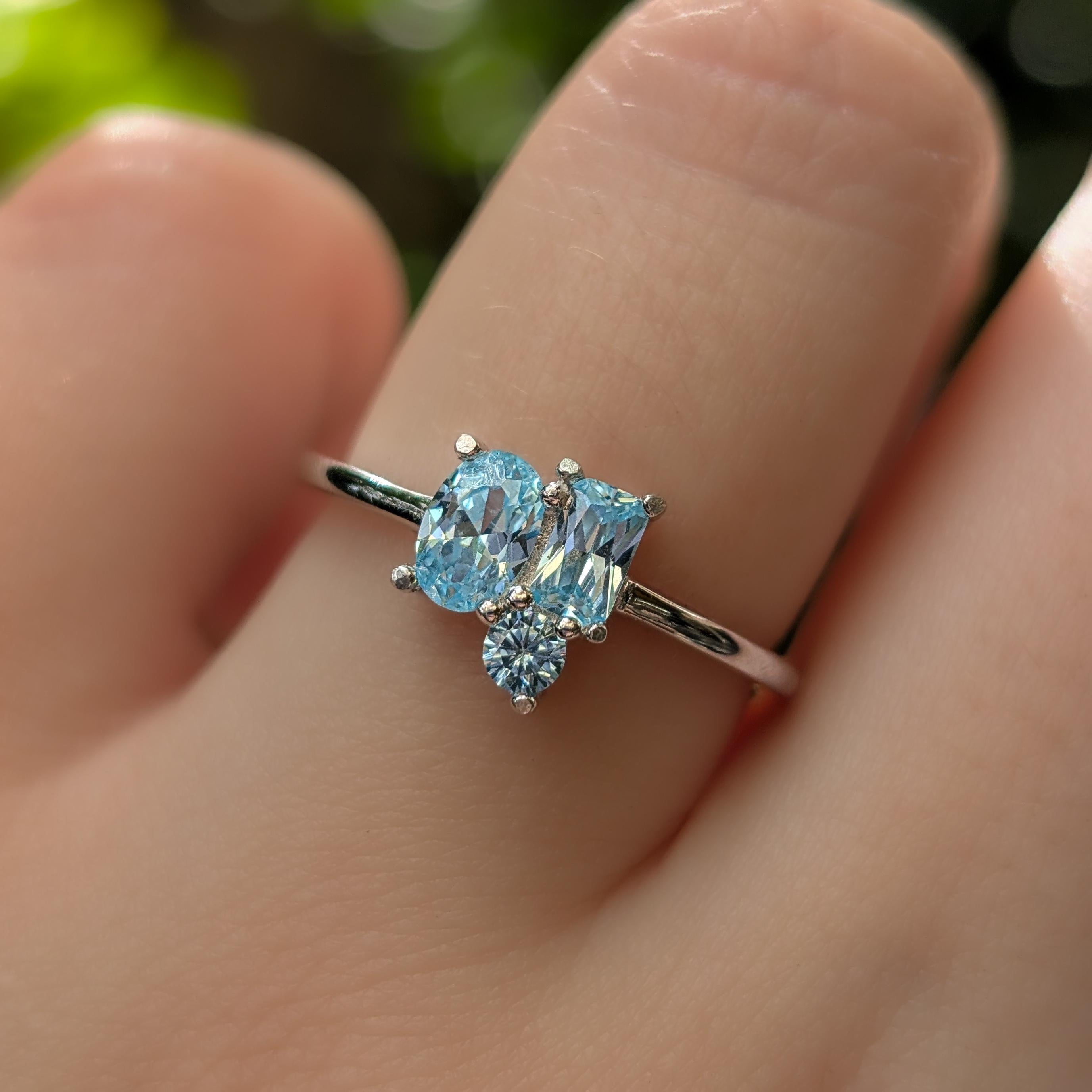 Aquamarine 3 Stone Cluster Ring