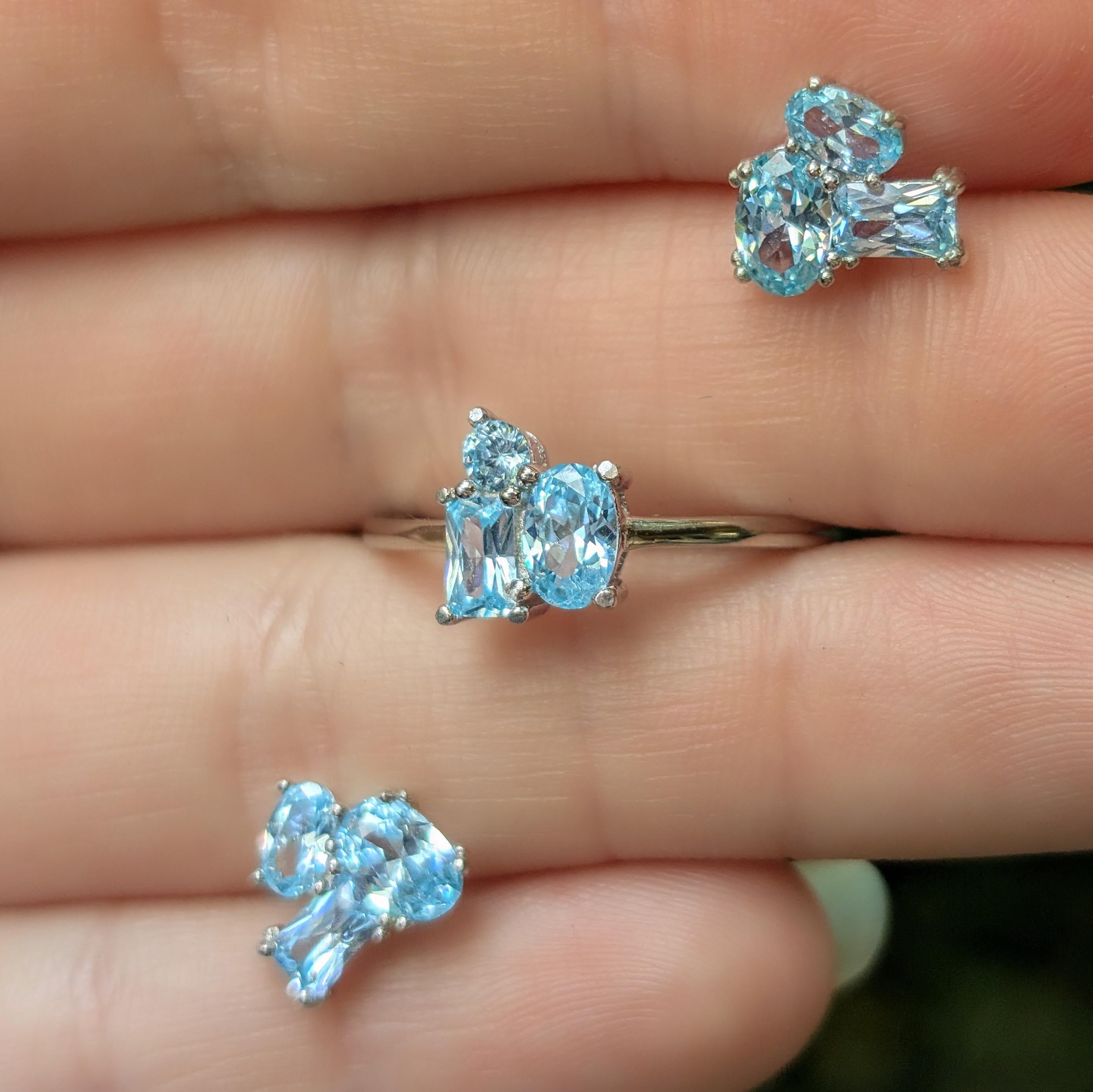 Aquamarine 3 Stone Cluster Ring
