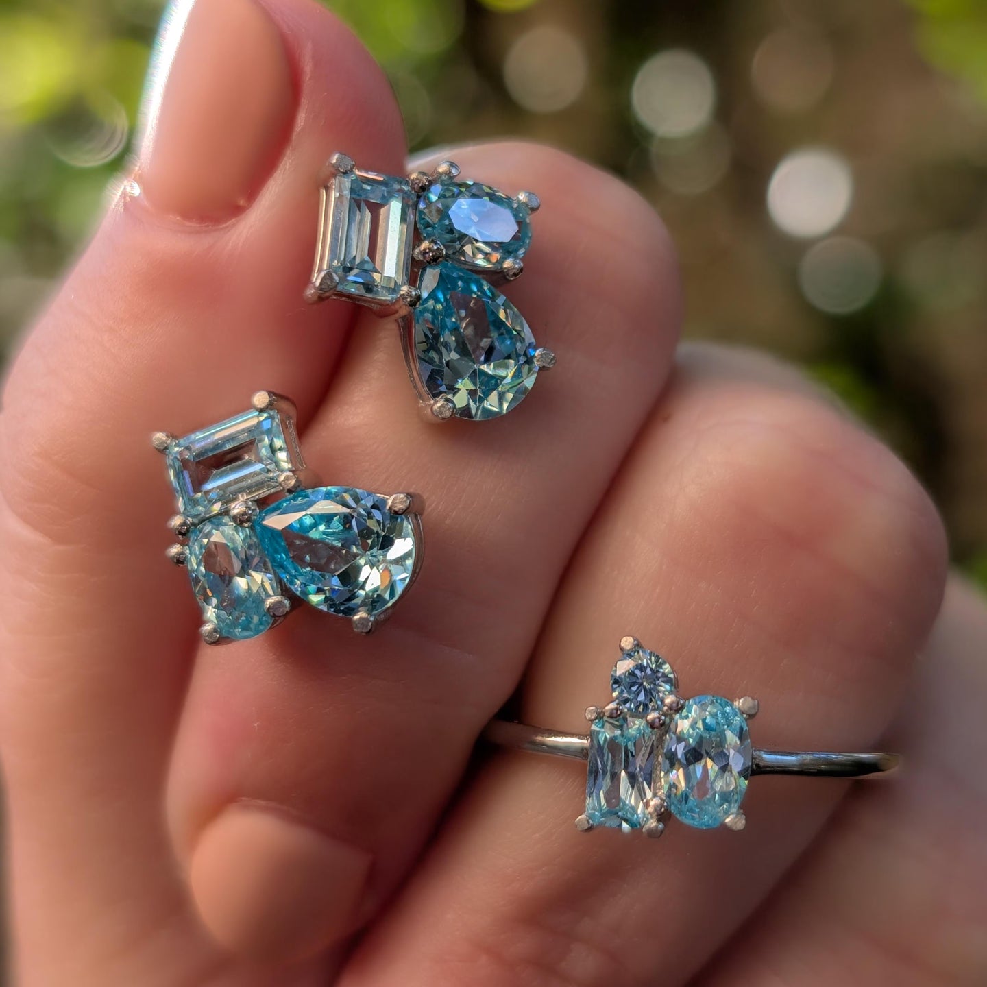 Aquamarine 3 Stone Cluster Ring
