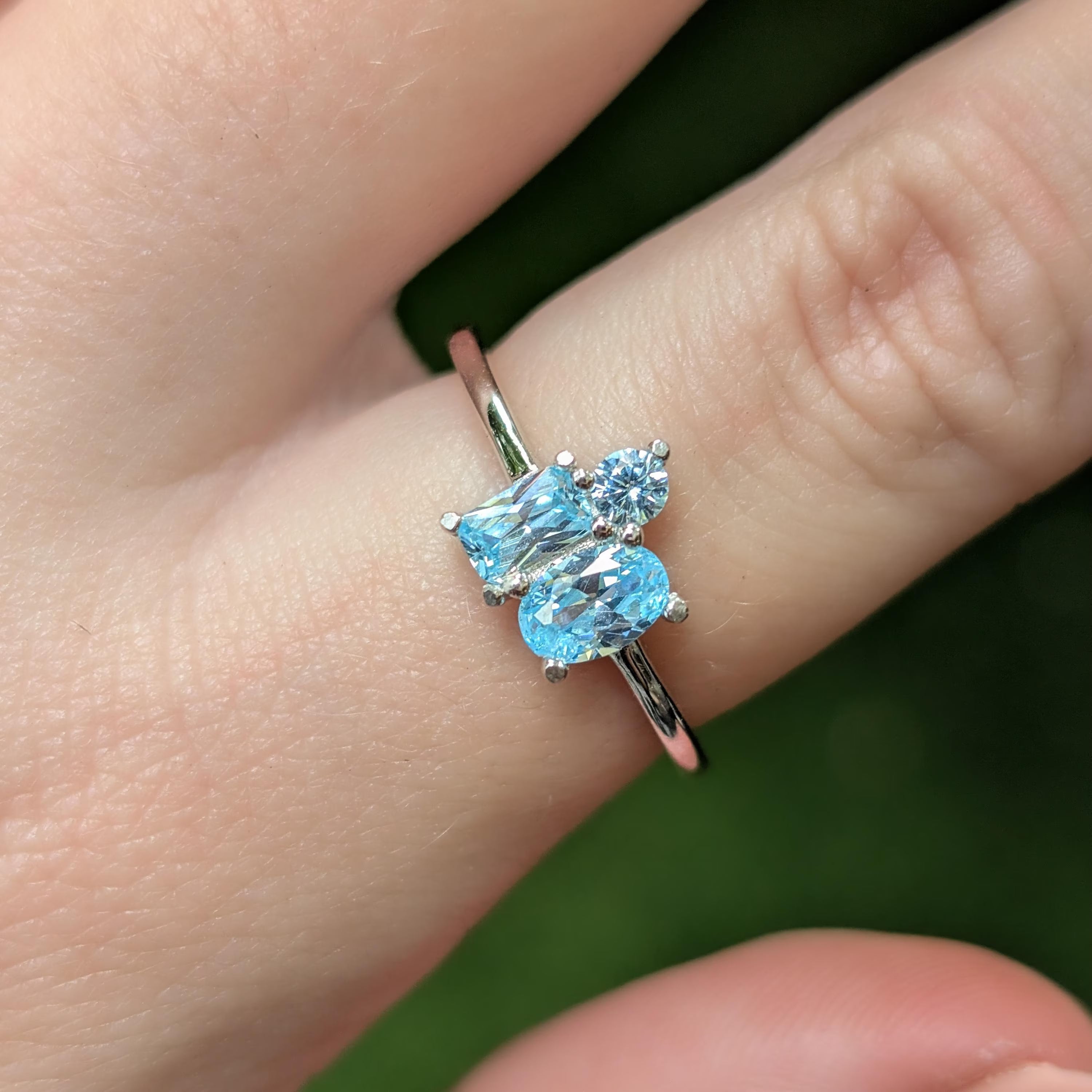 Aquamarine 3 Stone Cluster Ring