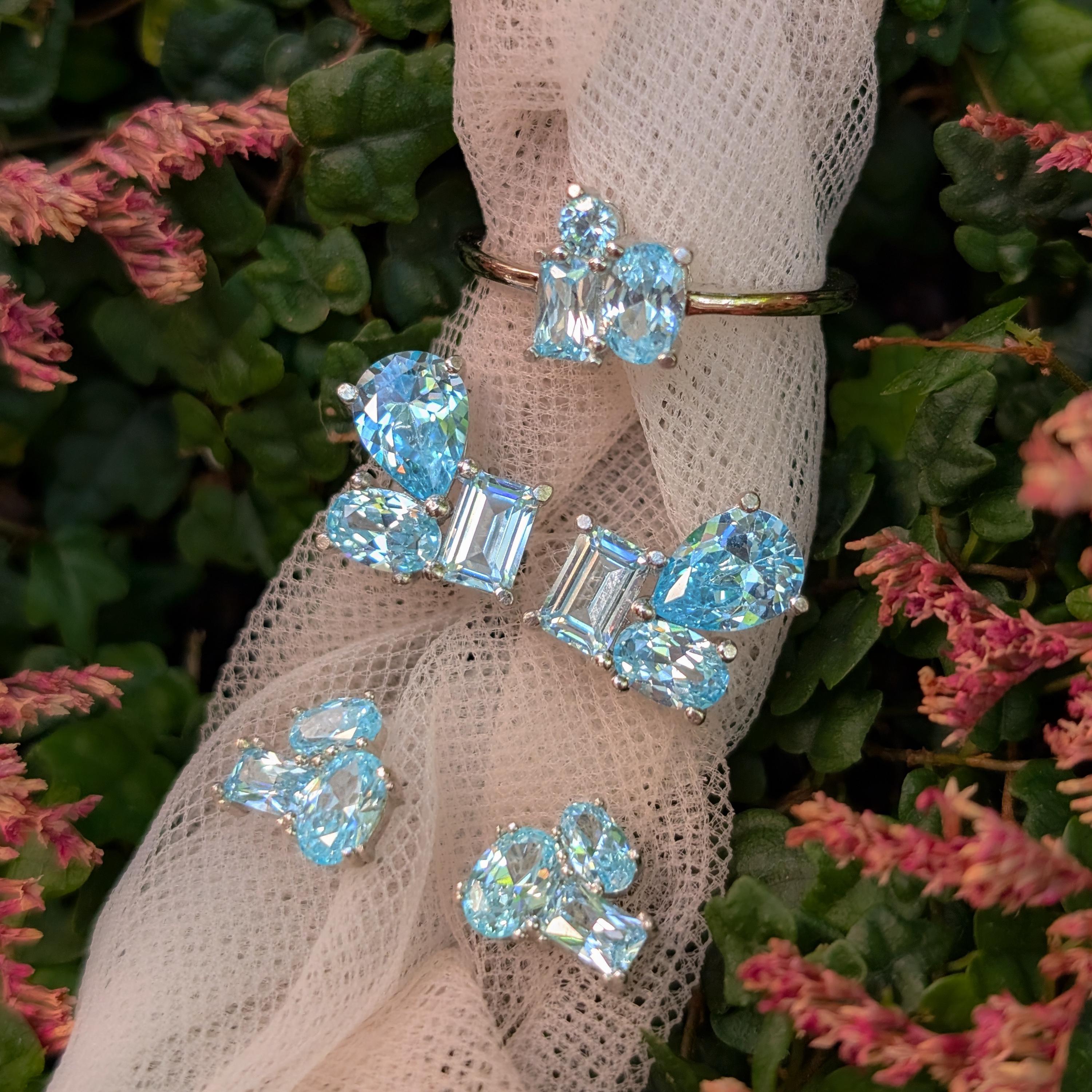 Aquamarine 3 Stone Cluster Ring