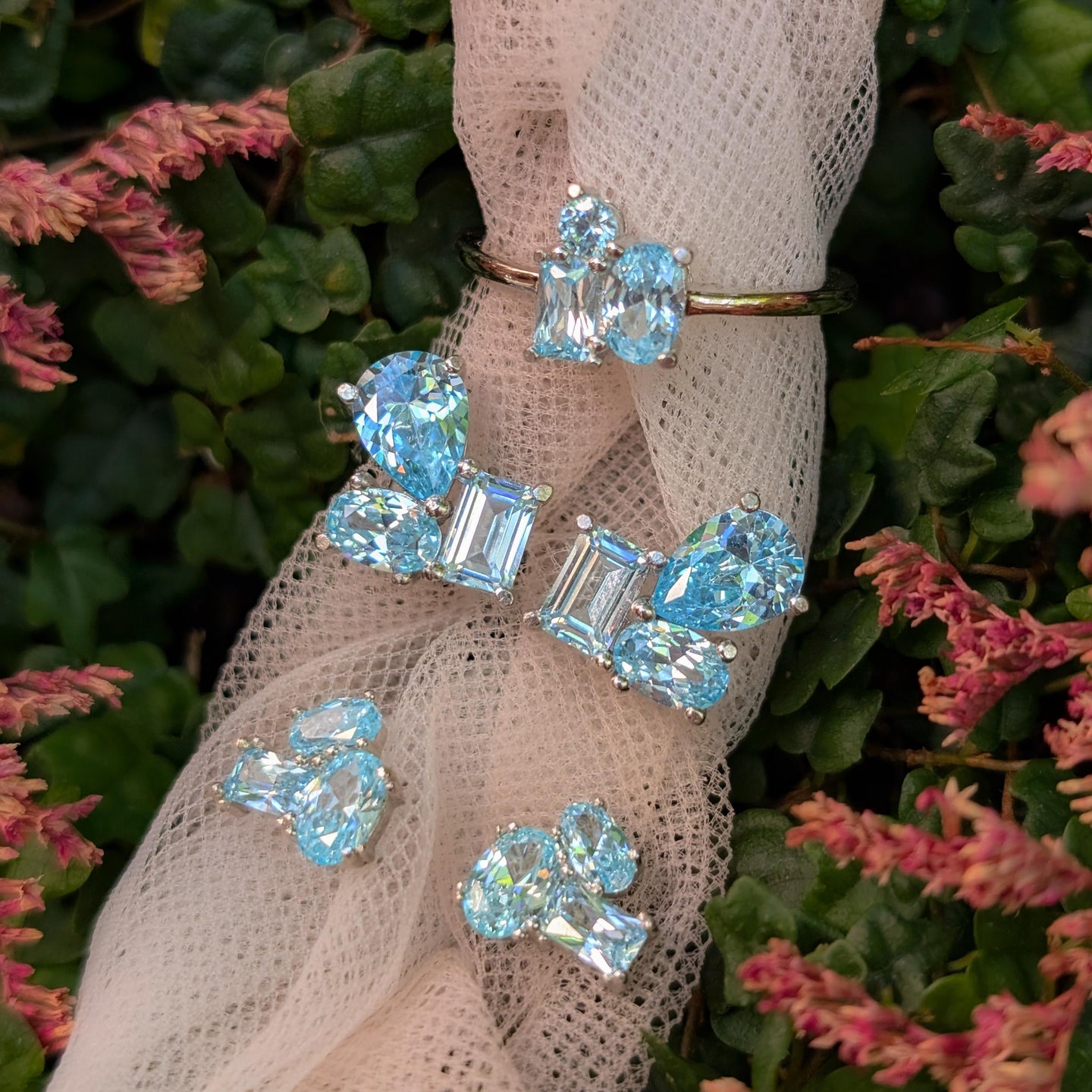 Aquamarine 3 Stone Cluster Ring