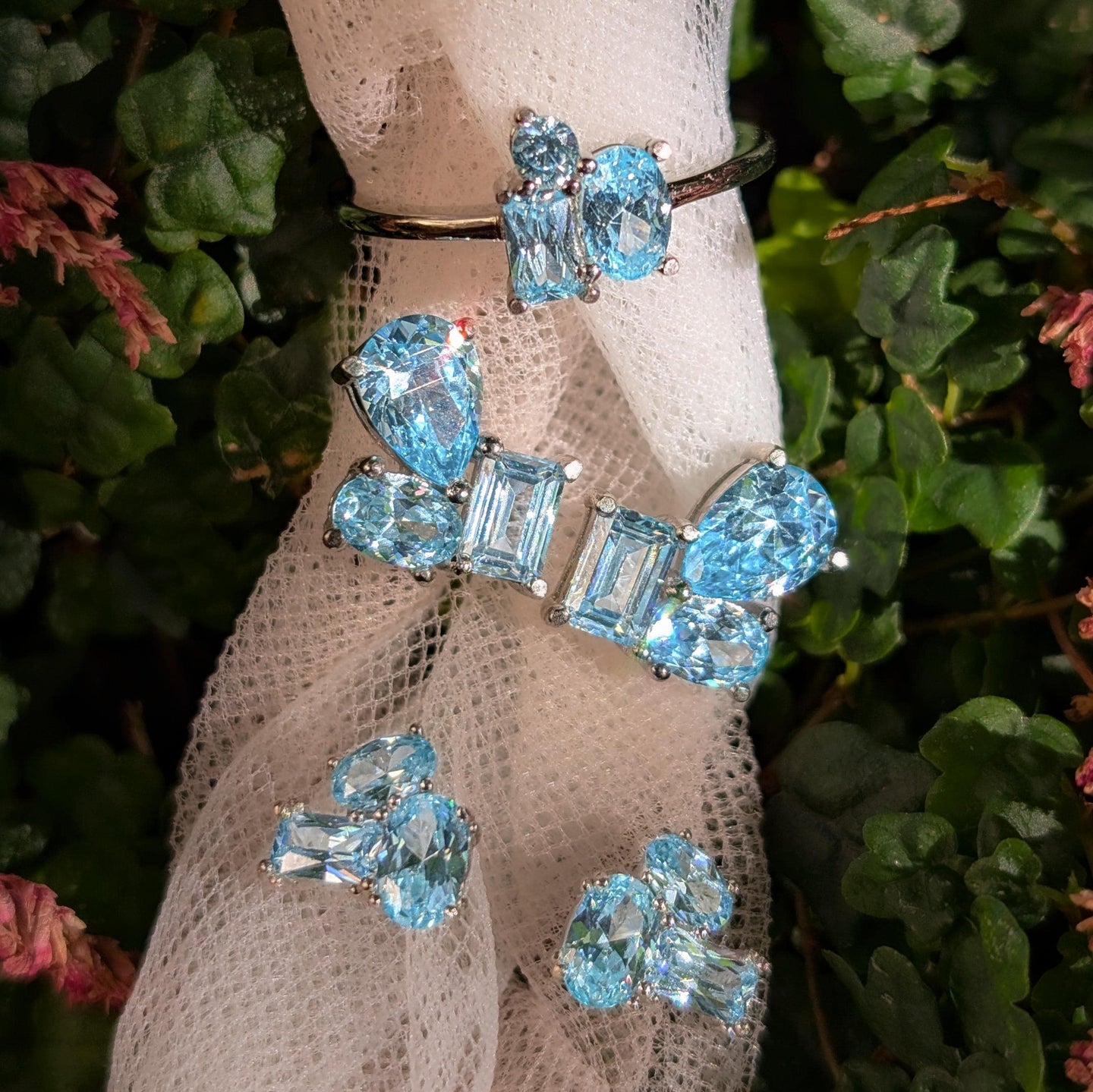 Aquamarine 3 Stone Cluster Ring