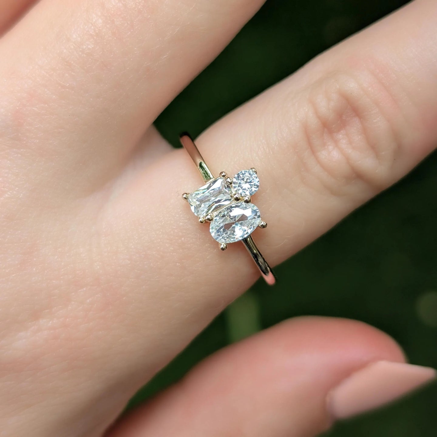 Moissanite 3 Stone Cluster Ring