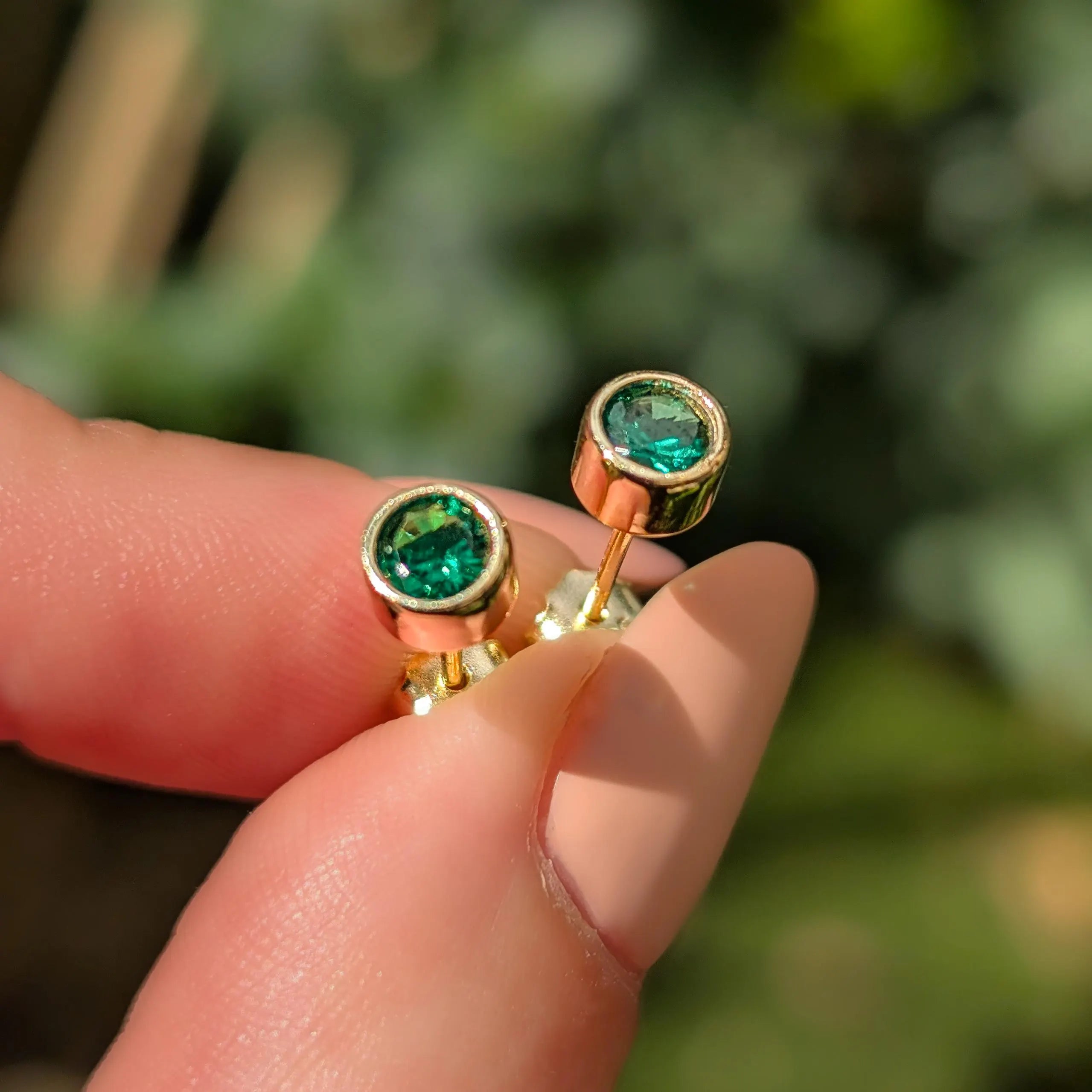 Emerald Bezel Stud Earrings
