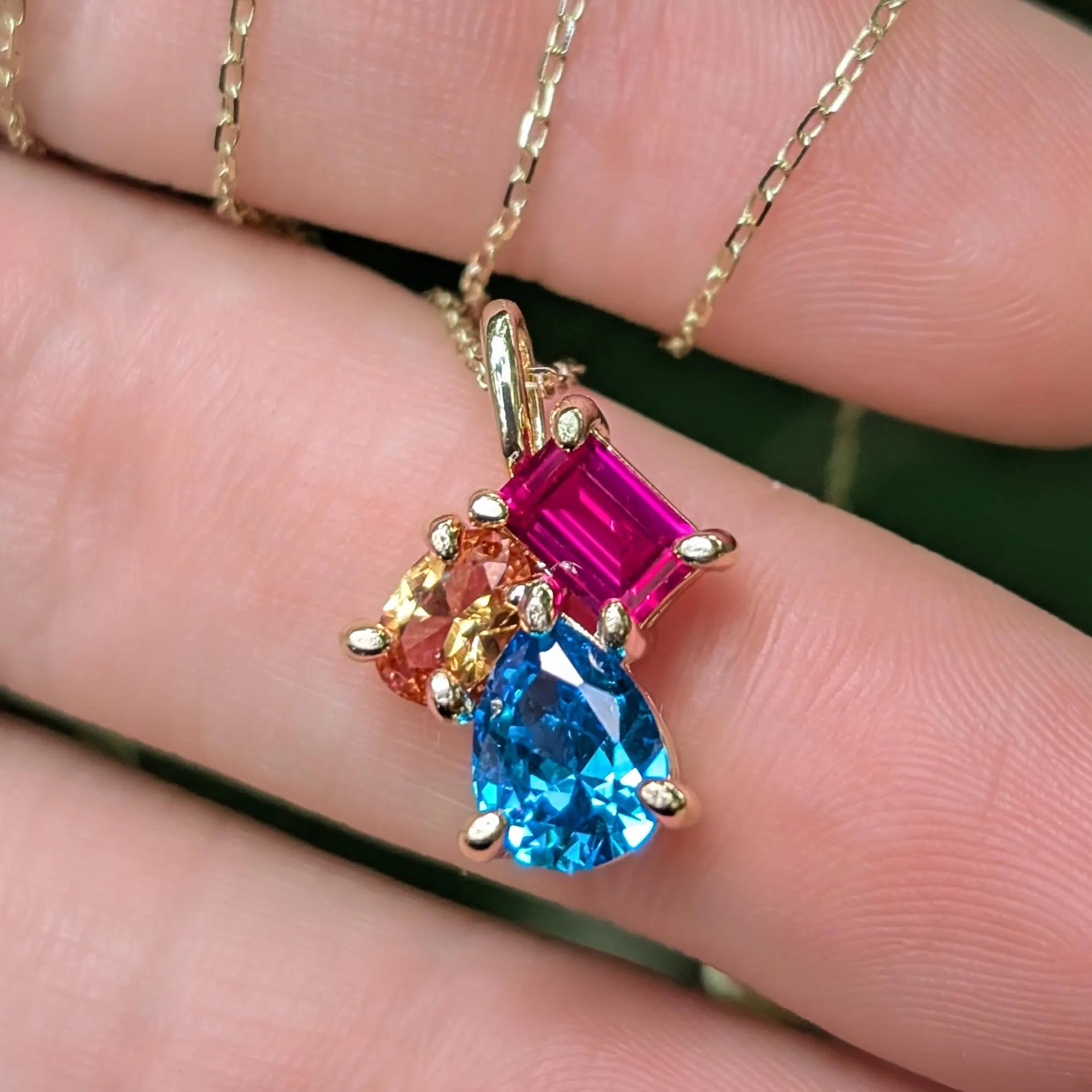 The Tulia - Pansexual Flag 3 stone Necklace