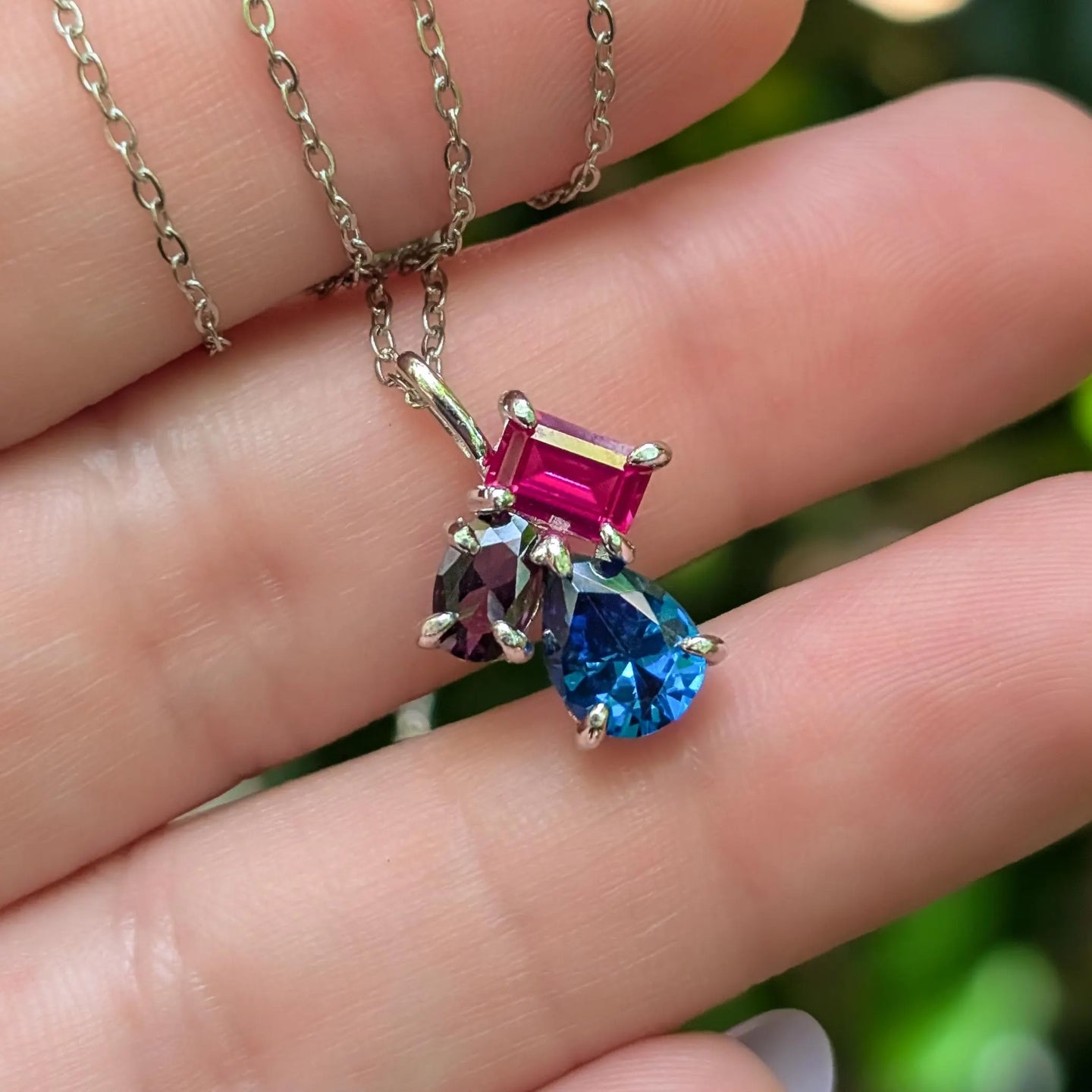 The Tulia - Bisexual Flag 3 stone Necklace
