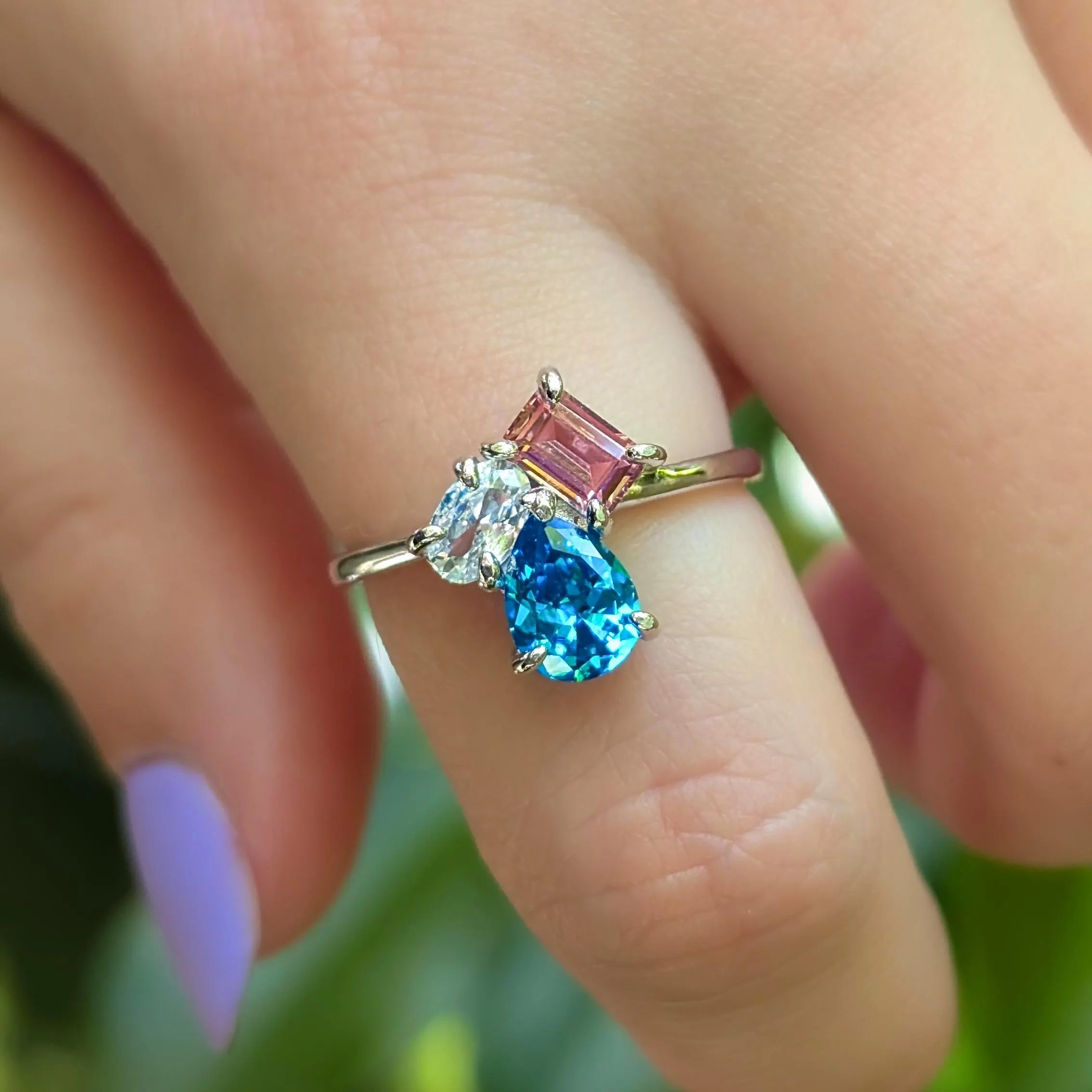 The Tulia - Trans Flag 3 Stone Ring