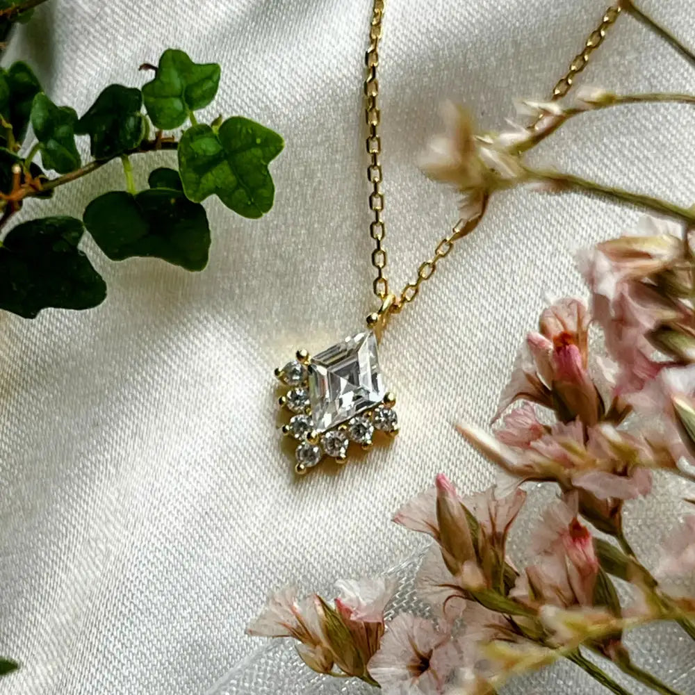 Kite Shaped Half Halo Pendant Necklace Necklaces Handmade Handcrafted