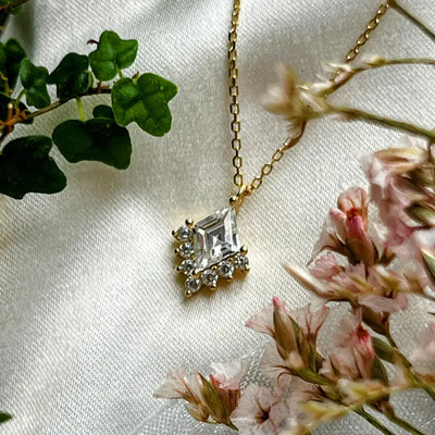 Kite Shaped Half Halo Pendant Necklace Necklaces Handmade Handcrafted