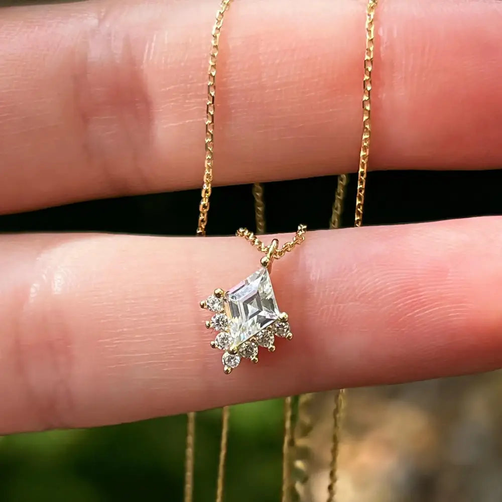 Kite Shaped Half Halo Pendant Necklace Necklaces Handmade Handcrafted