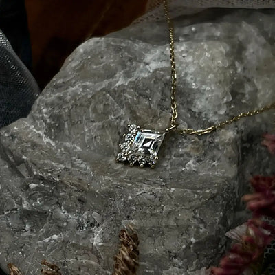 Kite Shaped Half Halo Pendant Necklace Necklaces Handmade Handcrafted