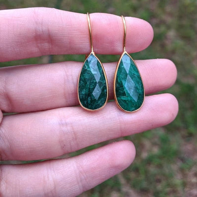 Large Teardrop Emerald Earrings Earrings Handmade JSL Made in USA