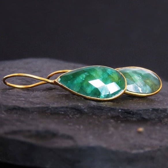 Large Teardrop Emerald Earrings Earrings Handmade Handcrafted