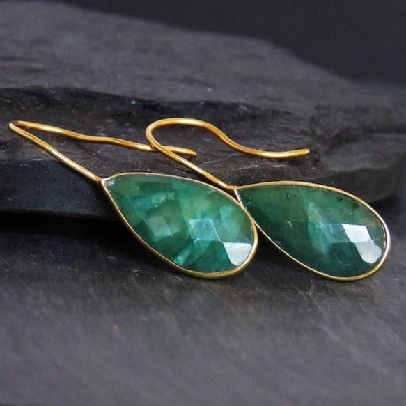 Large Teardrop Emerald Earrings Earrings Handmade Handcrafted