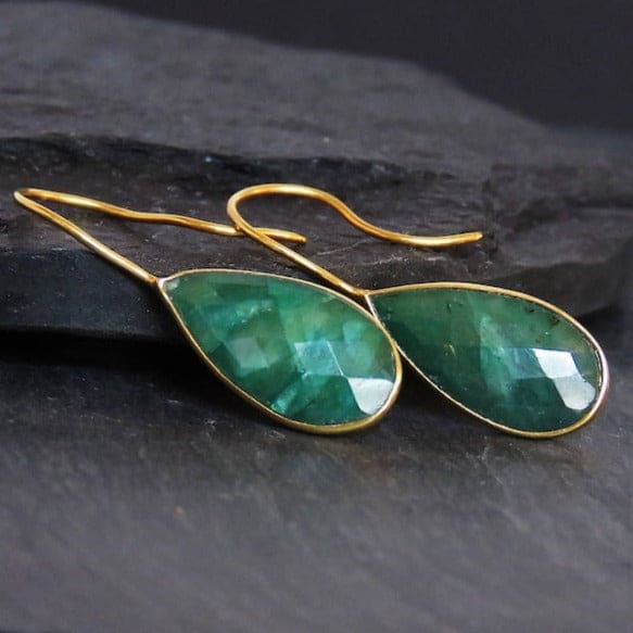 Large Teardrop Emerald Earrings Earrings Handmade JSL Made in USA