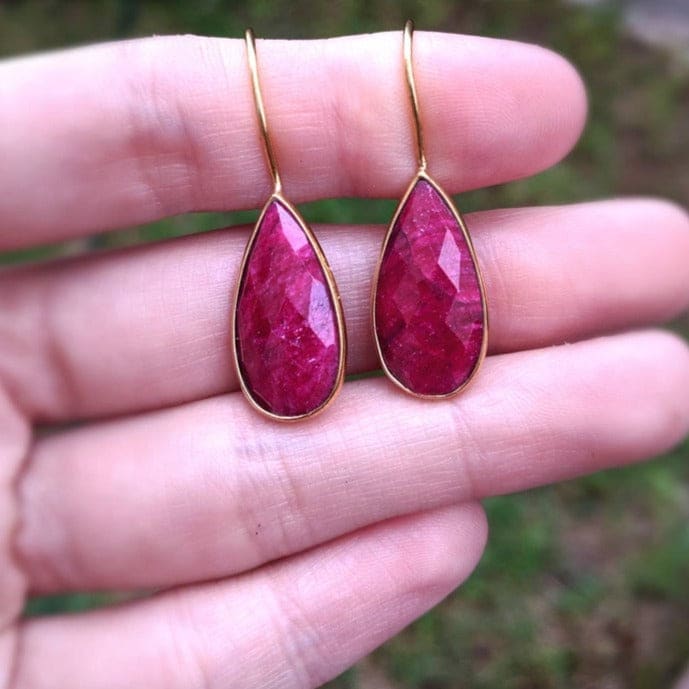 Large Teardrop Ruby Earrings Earrings Handmade Handcrafted