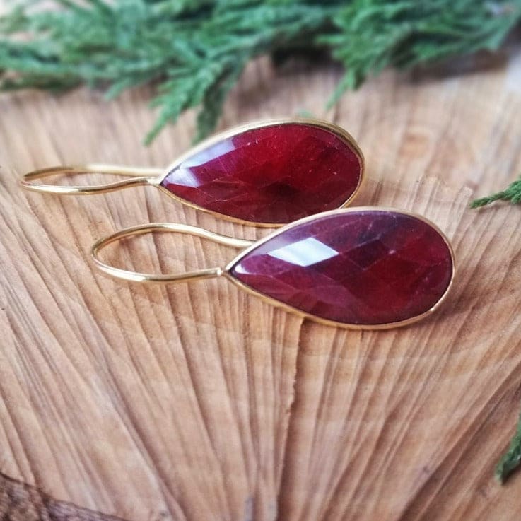 Large Teardrop Ruby Earrings Earrings Handmade Handcrafted