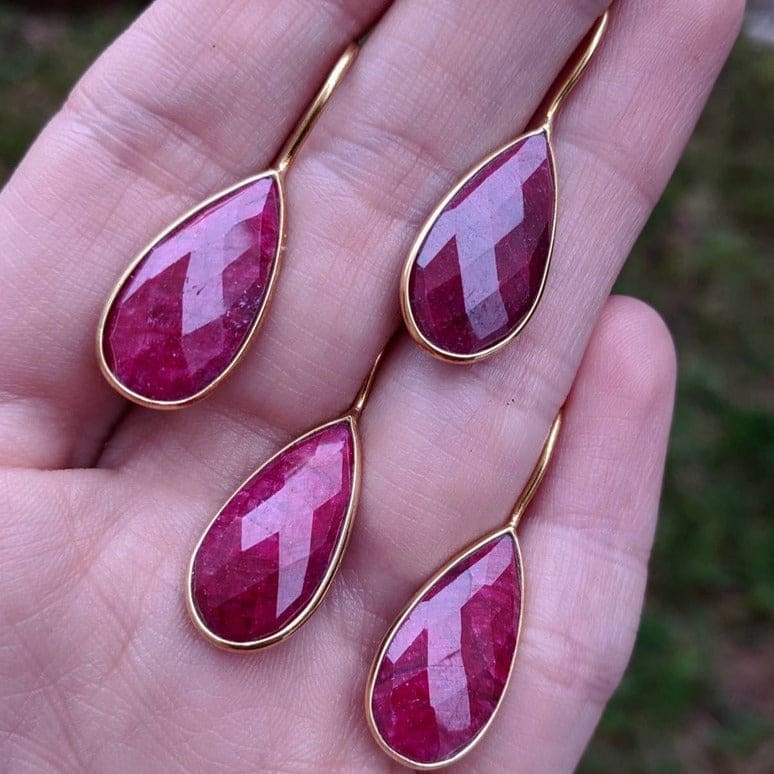 Large Teardrop Ruby Earrings Earrings Handmade JSL Made in USA