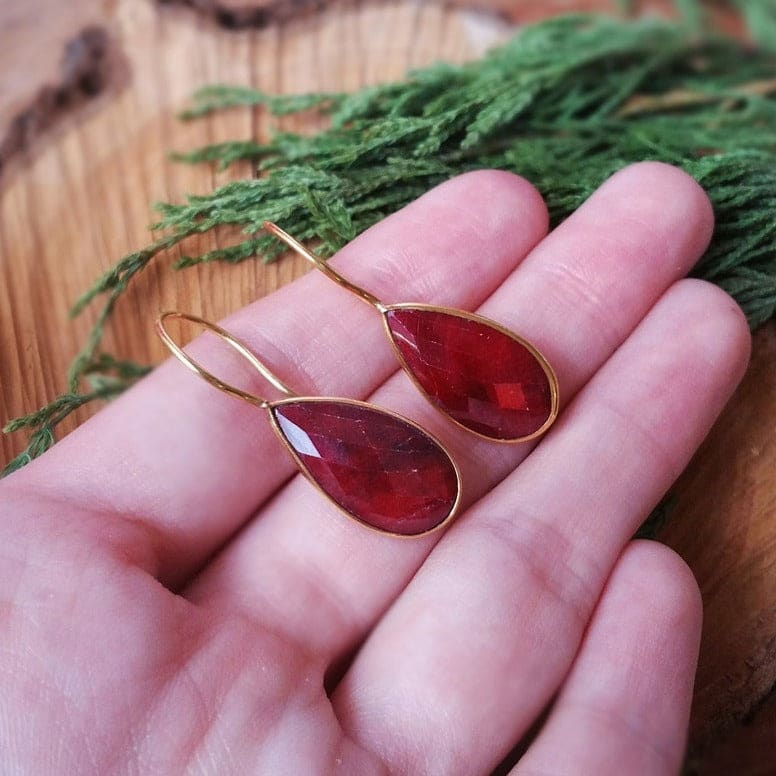Large Teardrop Ruby Earrings Earrings Handmade Handcrafted