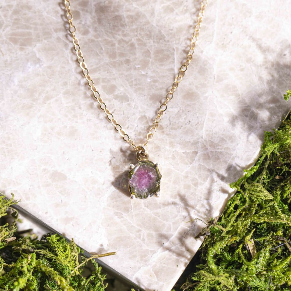Large Watermelon Tourmaline Prong Necklace Necklaces Handmade Handcrafted