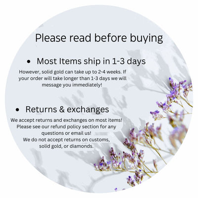 Shipping and returns policy notice for Last Call Celestial Coin Necklace with floral accents