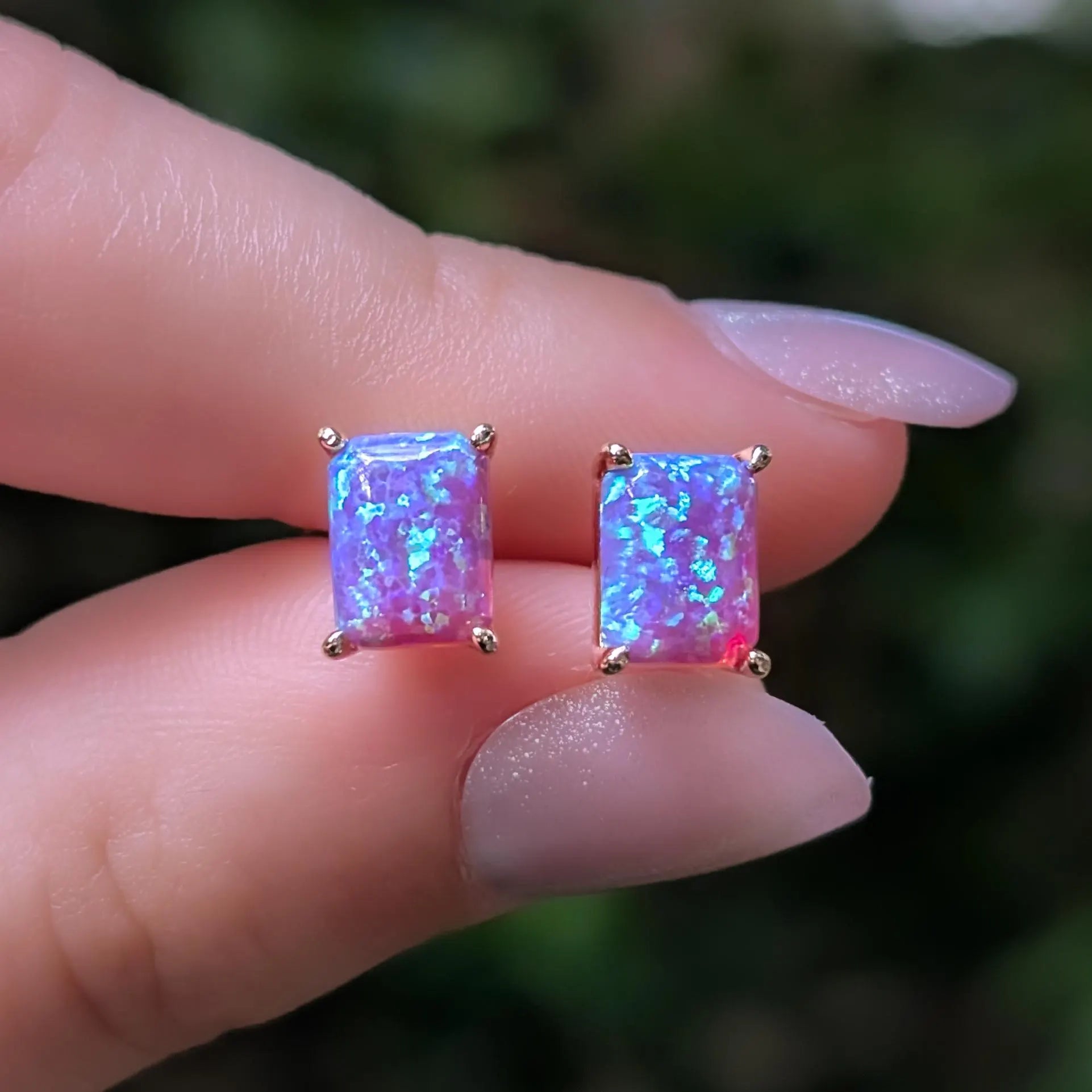 The Audette - Emerald Cut Lavender Dreams Opal Stud Earrings