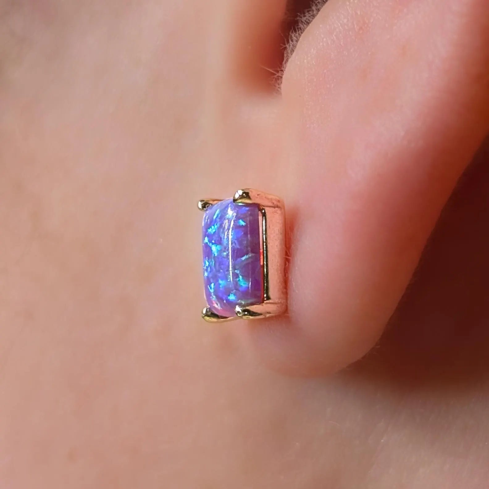 The Audette - Emerald Cut Lavender Dreams Opal Stud Earrings