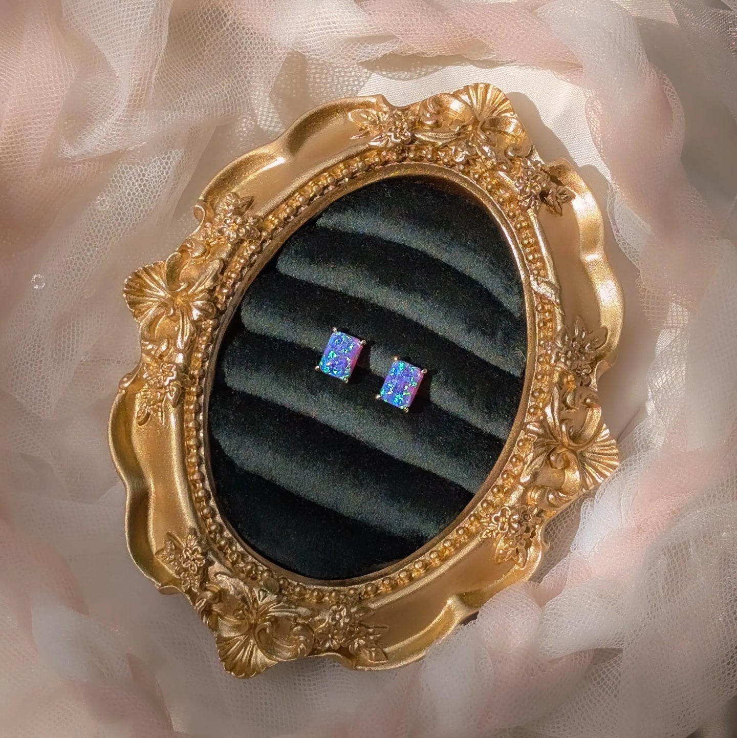 The Audette - Emerald Cut Lavender Dreams Opal Stud Earrings
