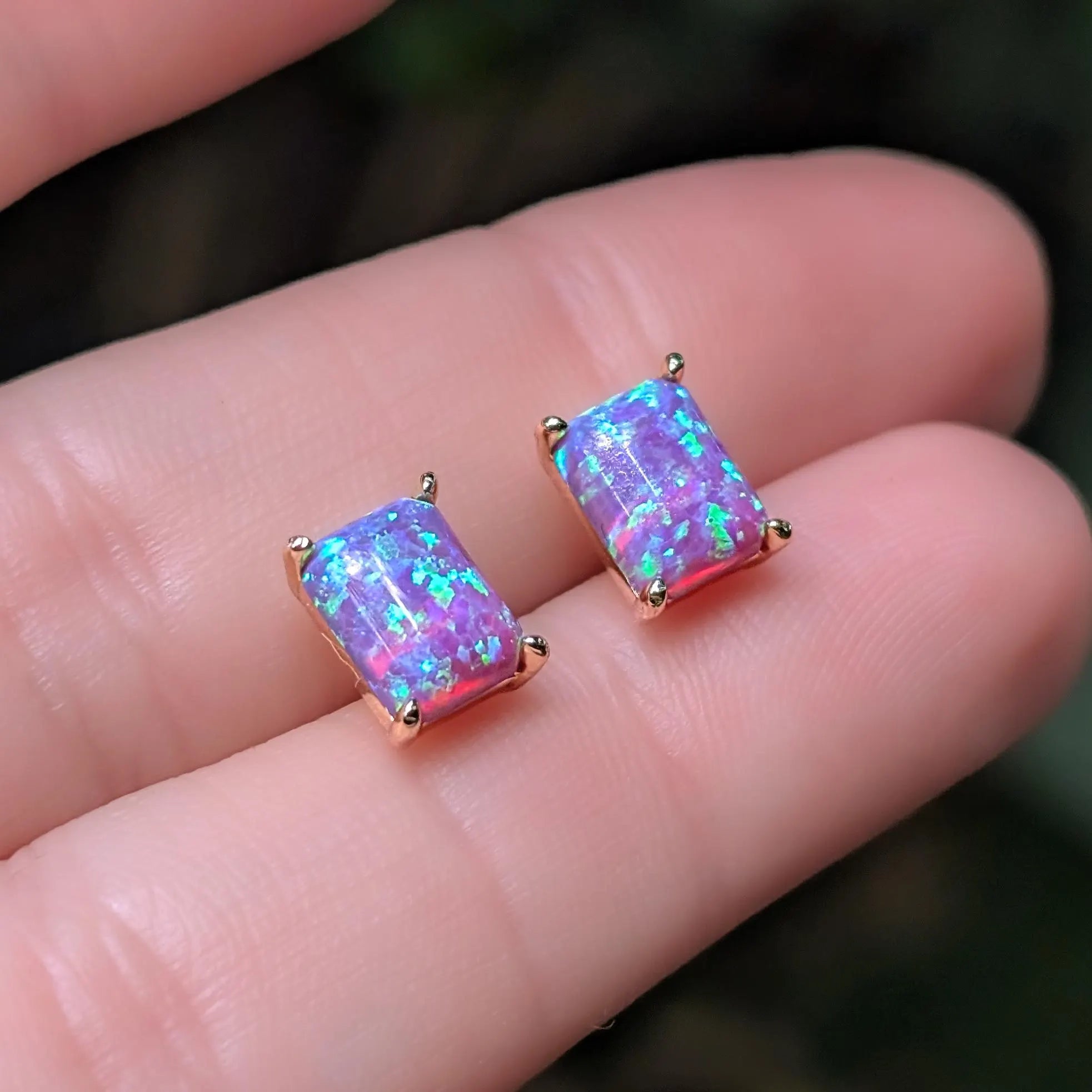 The Audette - Emerald Cut Lavender Dreams Opal Stud Earrings